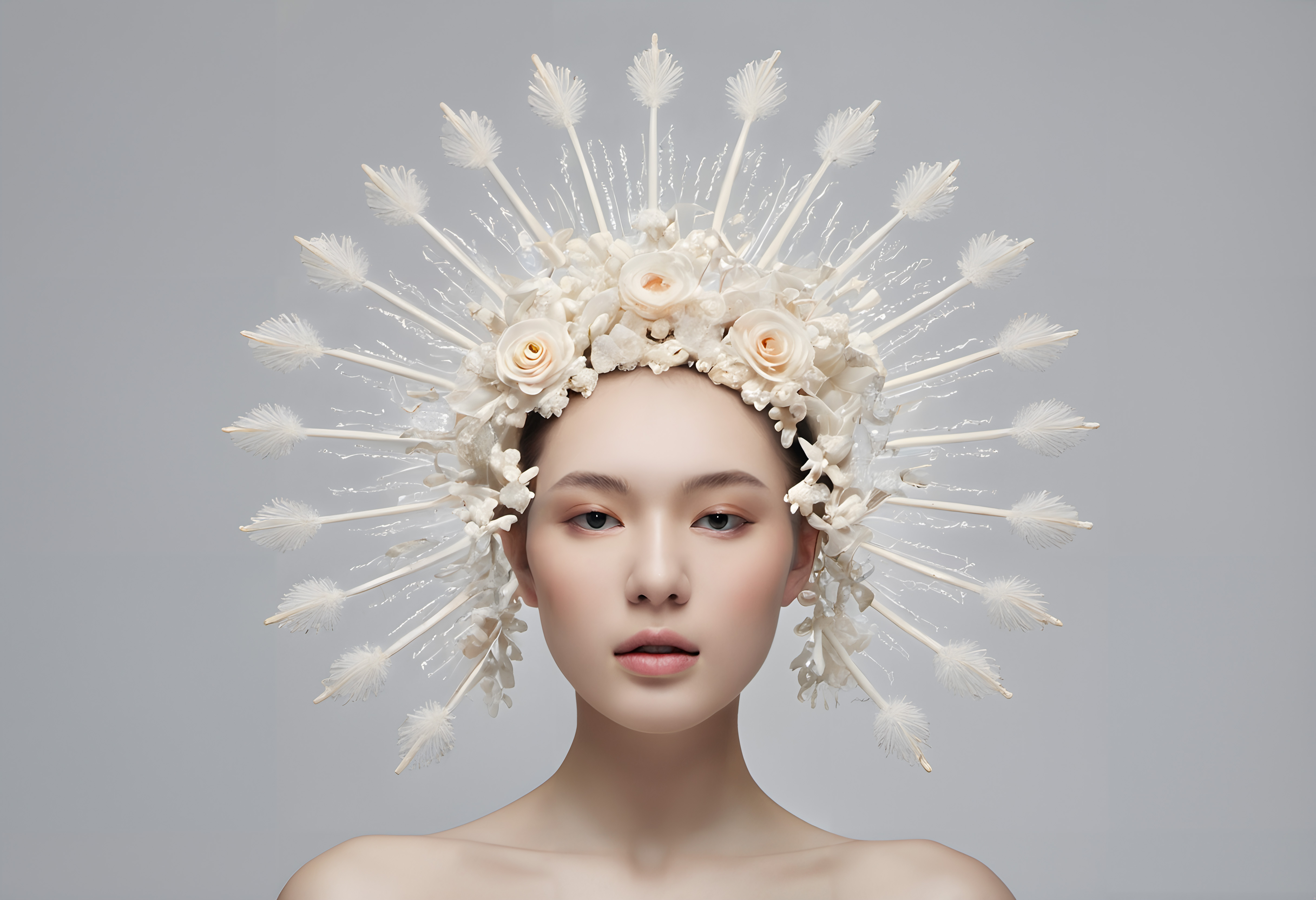 Ethereal Headdress with White Roses