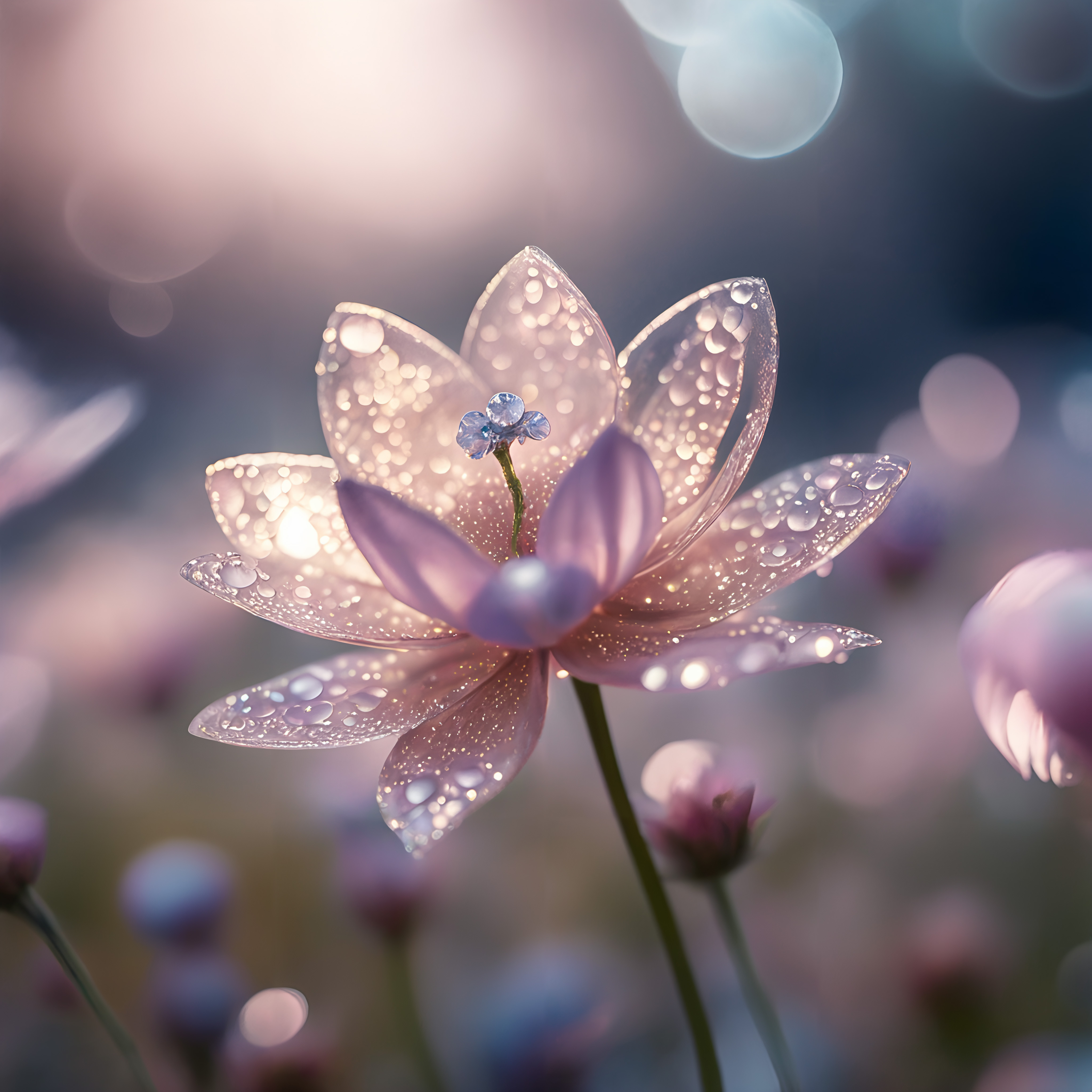 A delicate, translucent flower with diamonds.