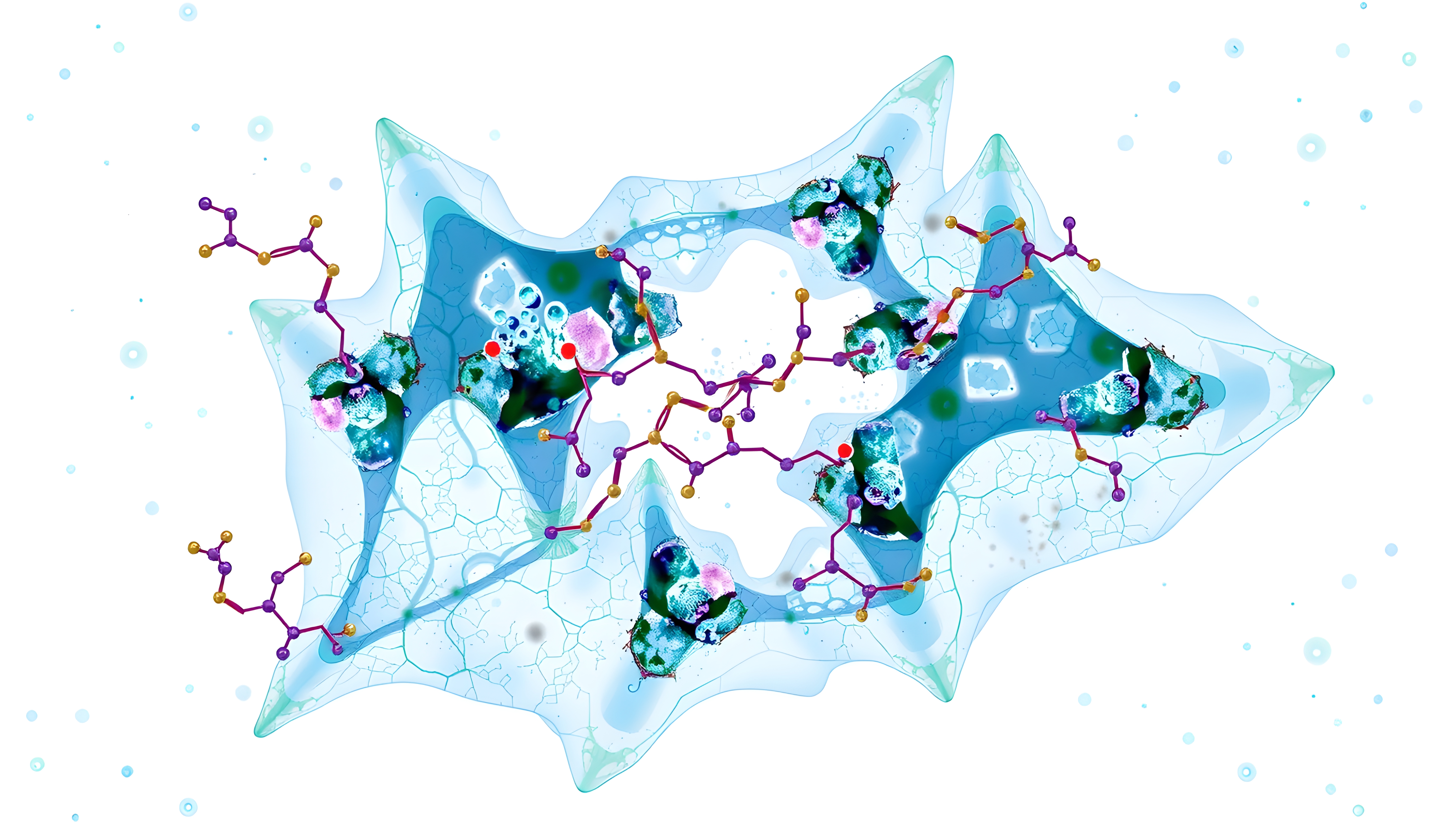 Abstract molecular art with intricate colorful patterns.