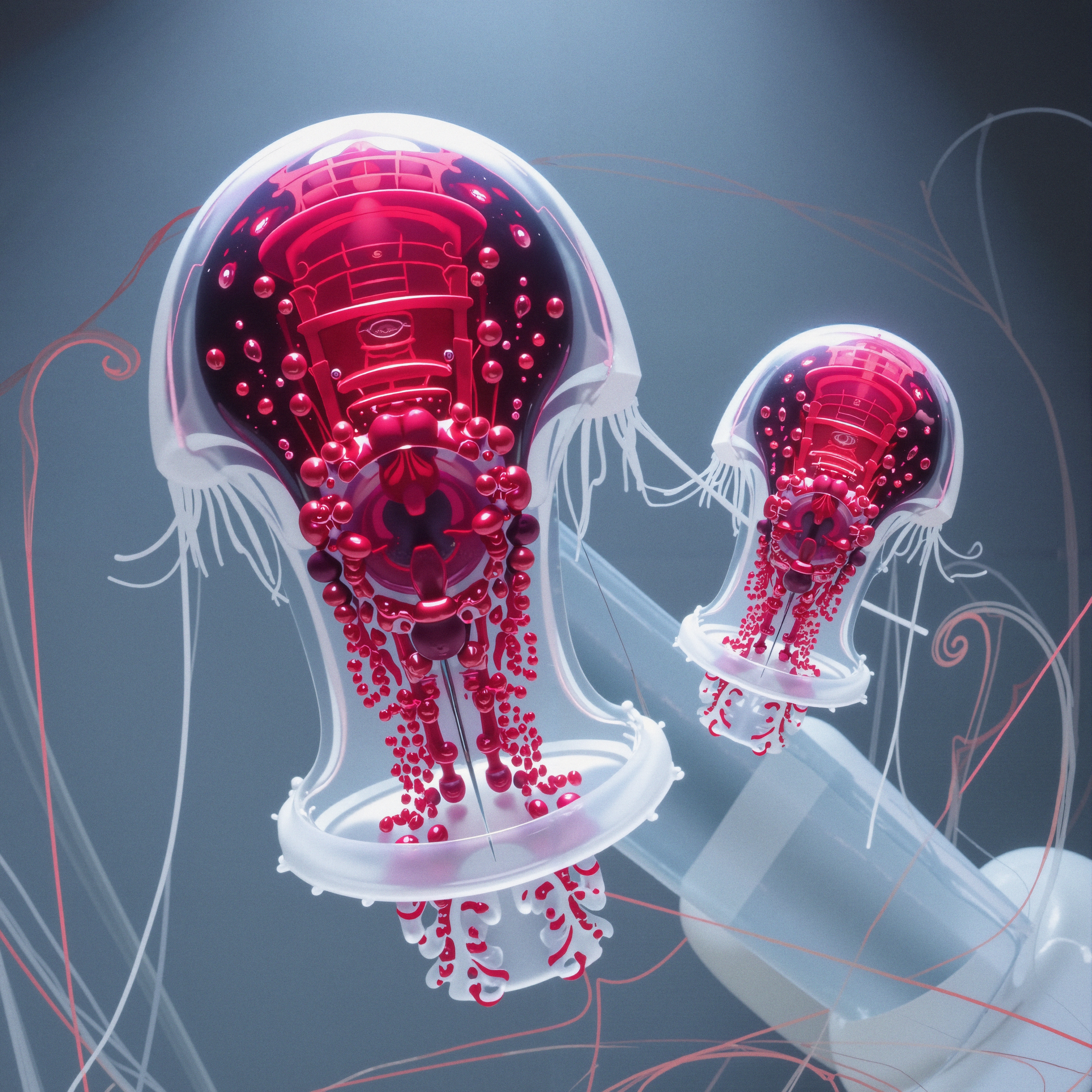 Robotic Jellyfish in Futuristic Scene