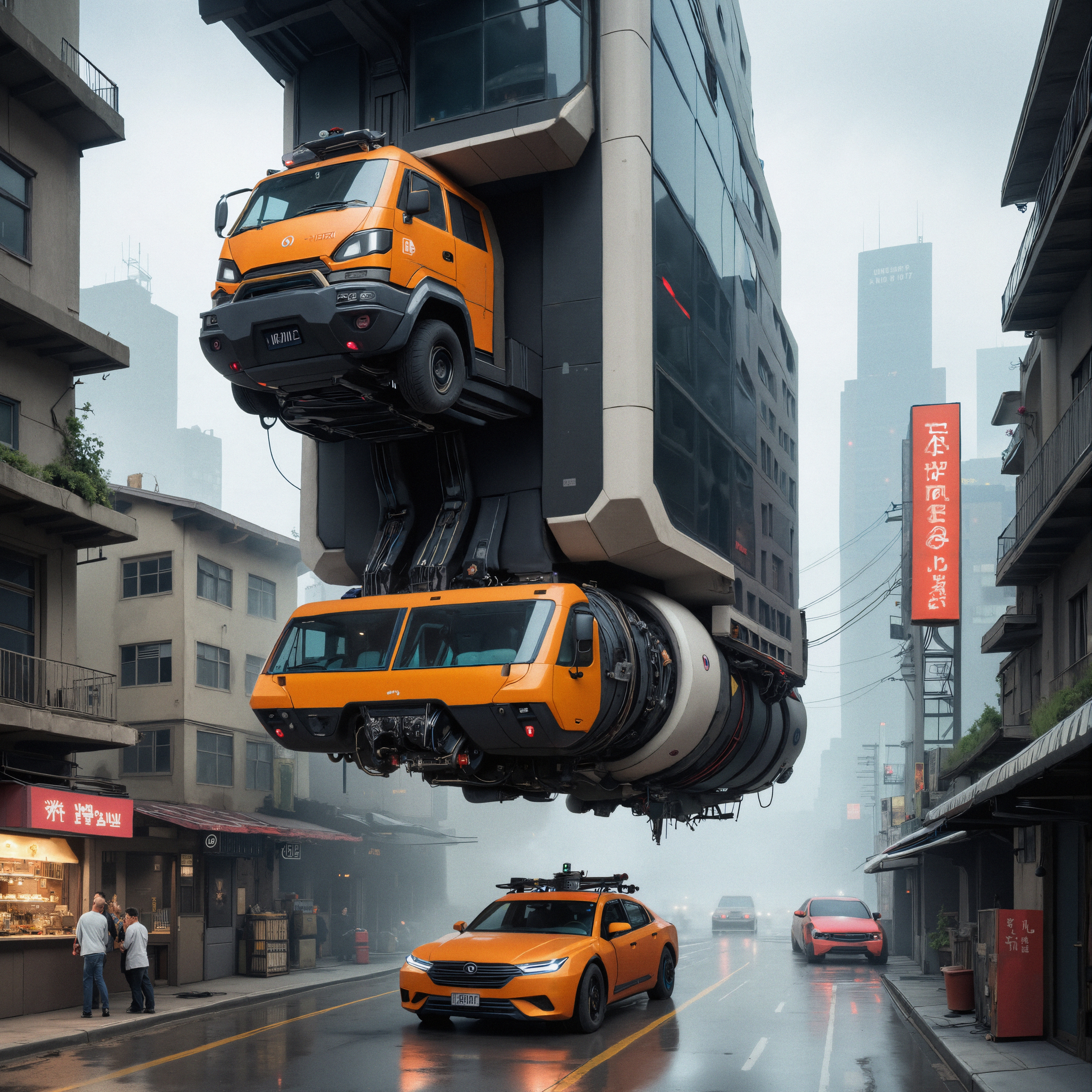Futuristic Cityscape with Vehicles