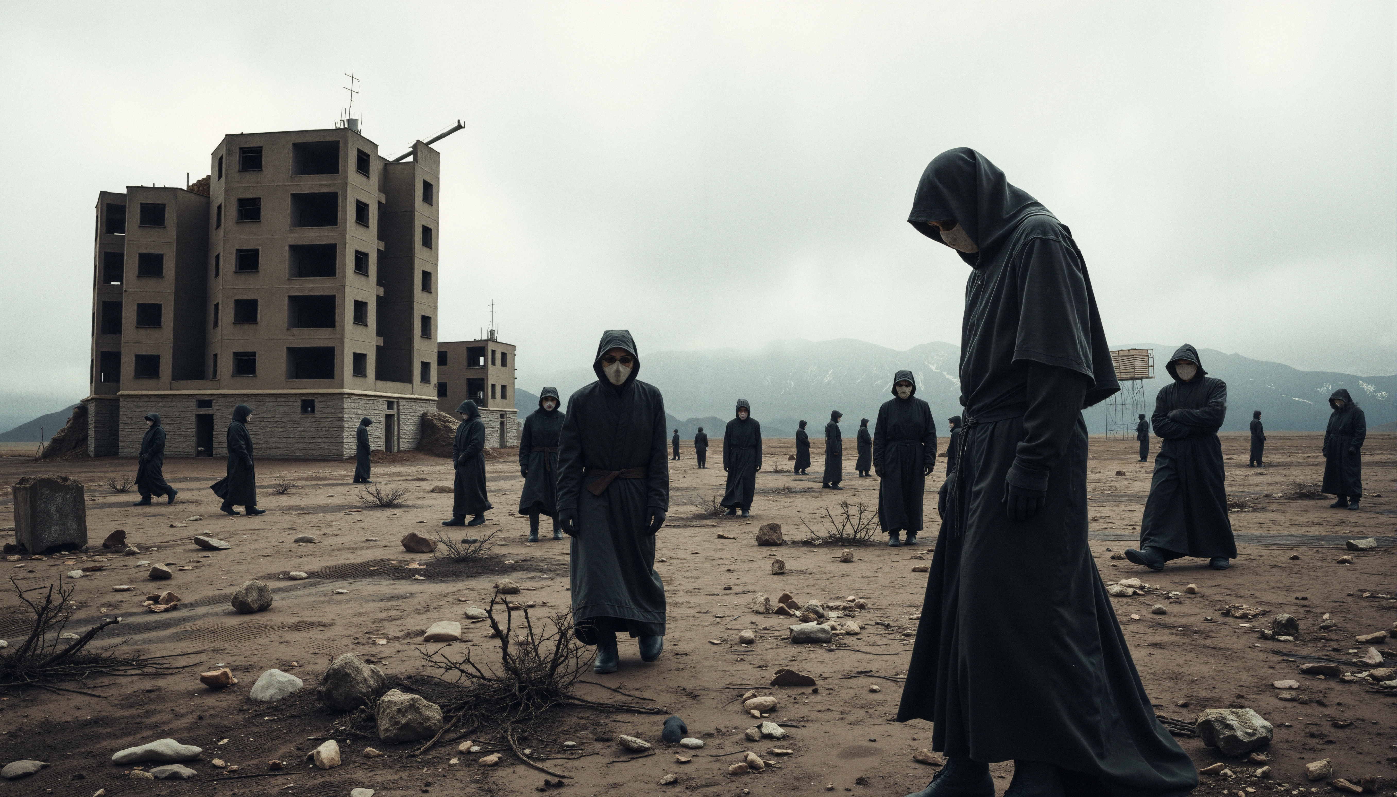 Dark Figures in Deserted Landscape