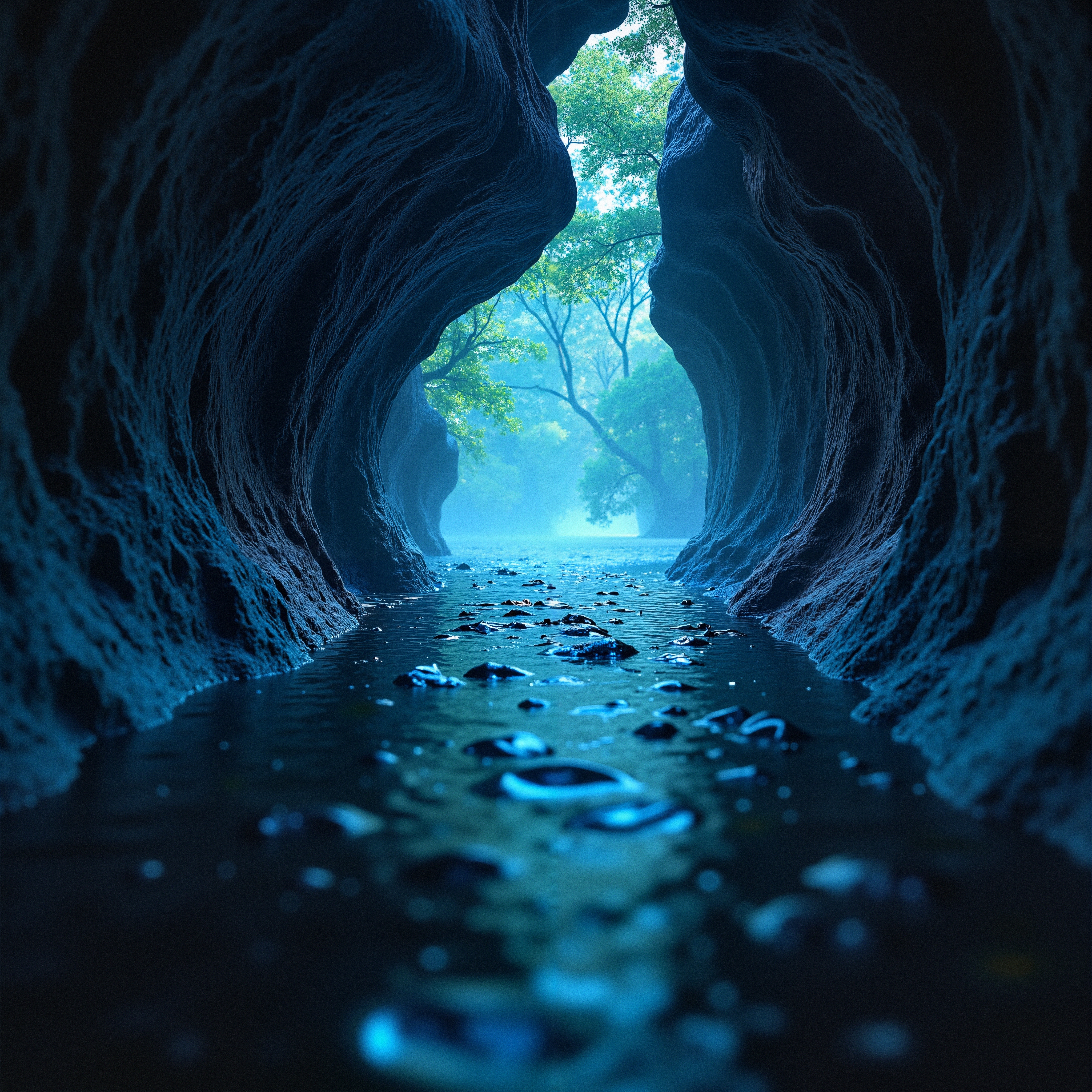 Mystical Cave Opening to Forest