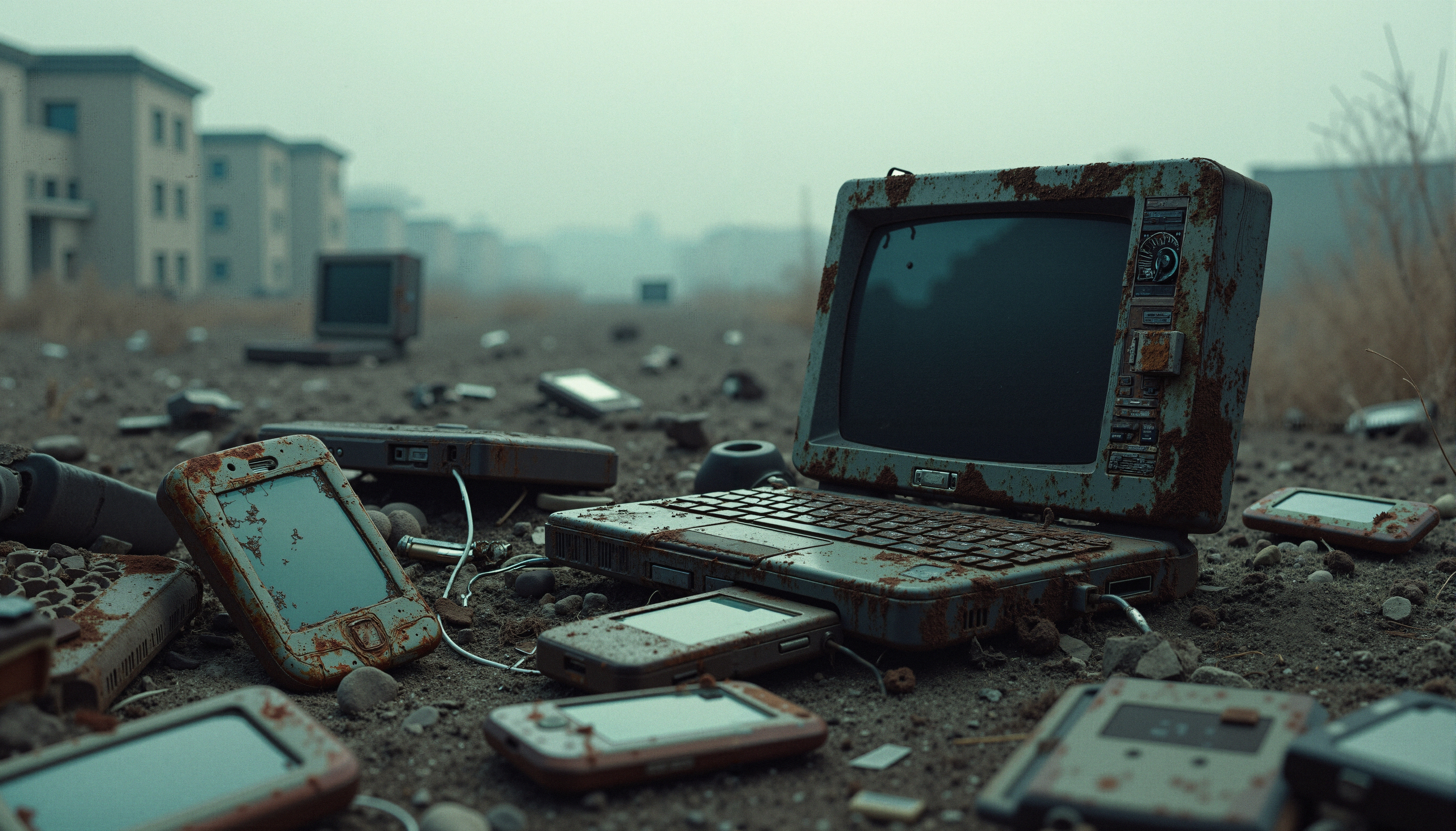 Rusty Electronics in Abandoned Landscape