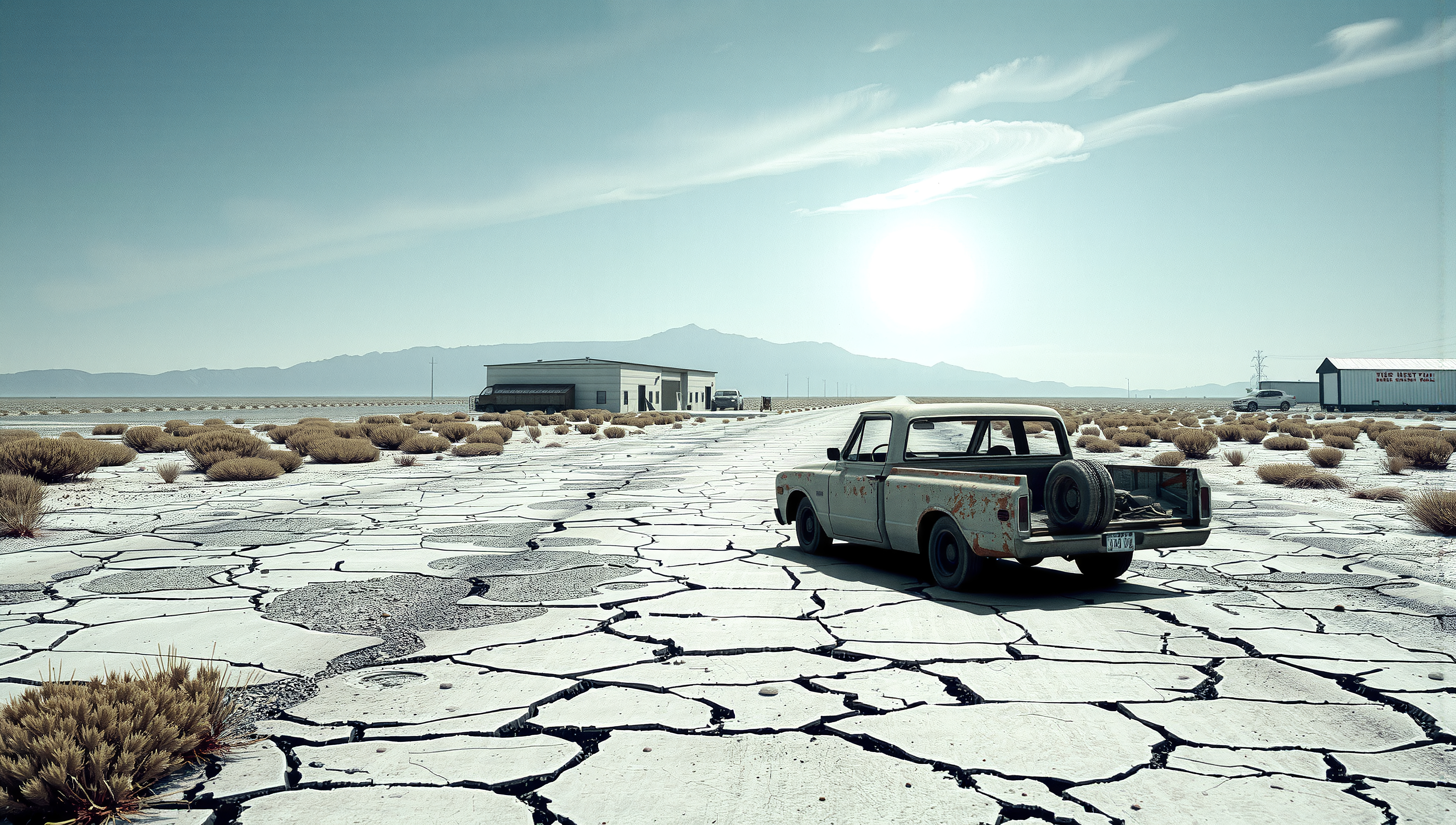 Rusty Car on Desert Road