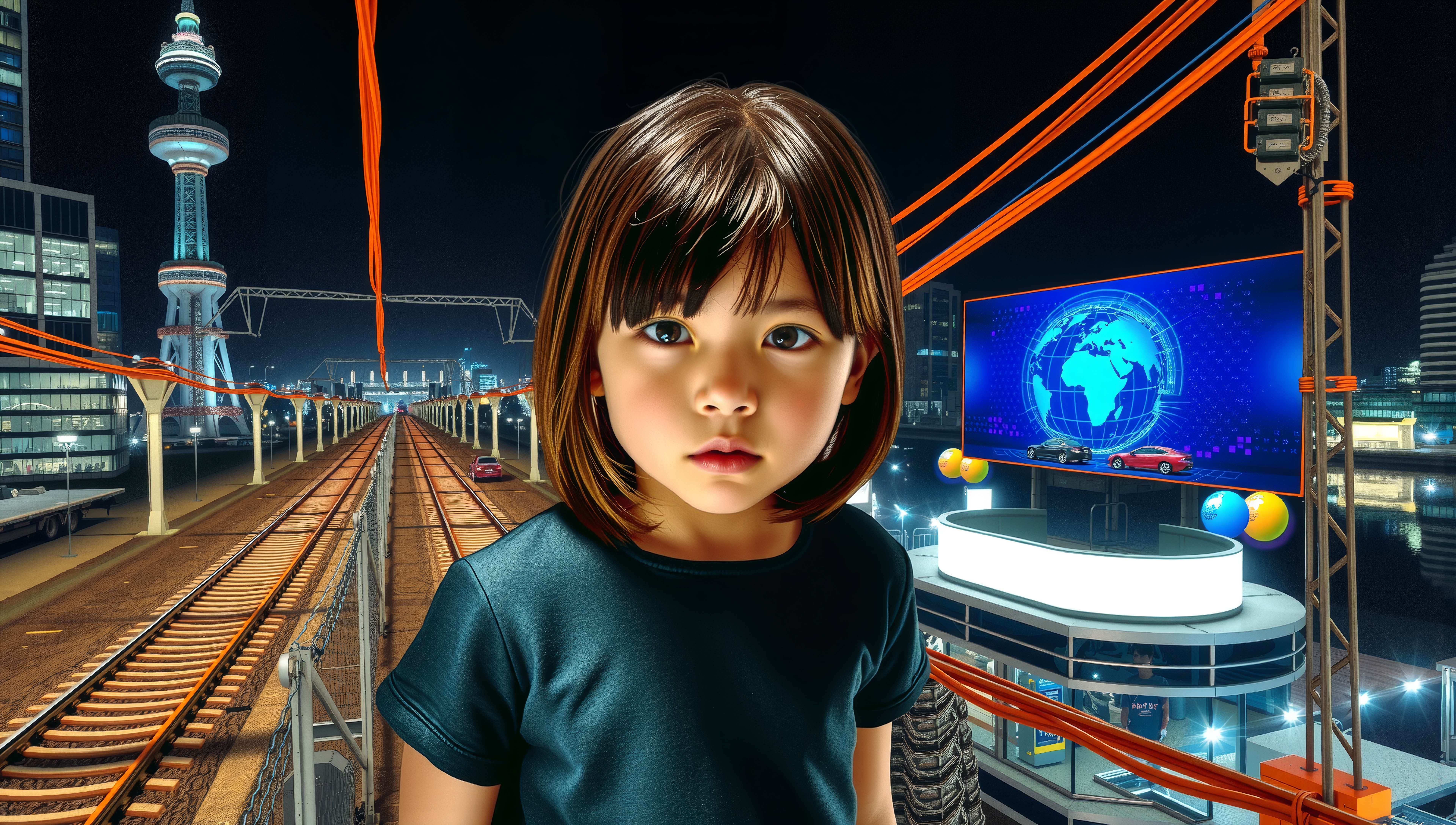 Child in Futuristic Urban Setting