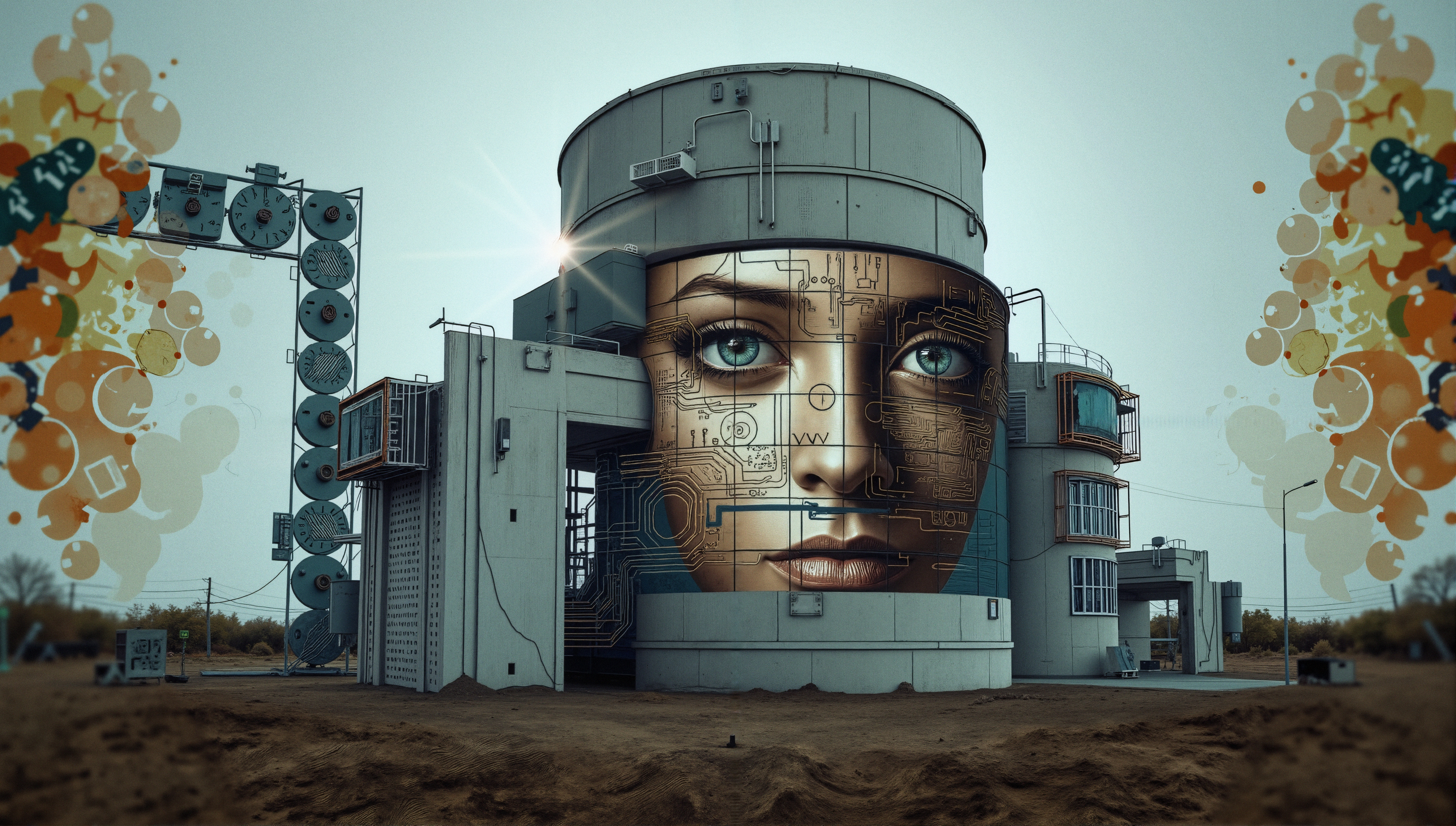 Futuristic Face on Industrial Building