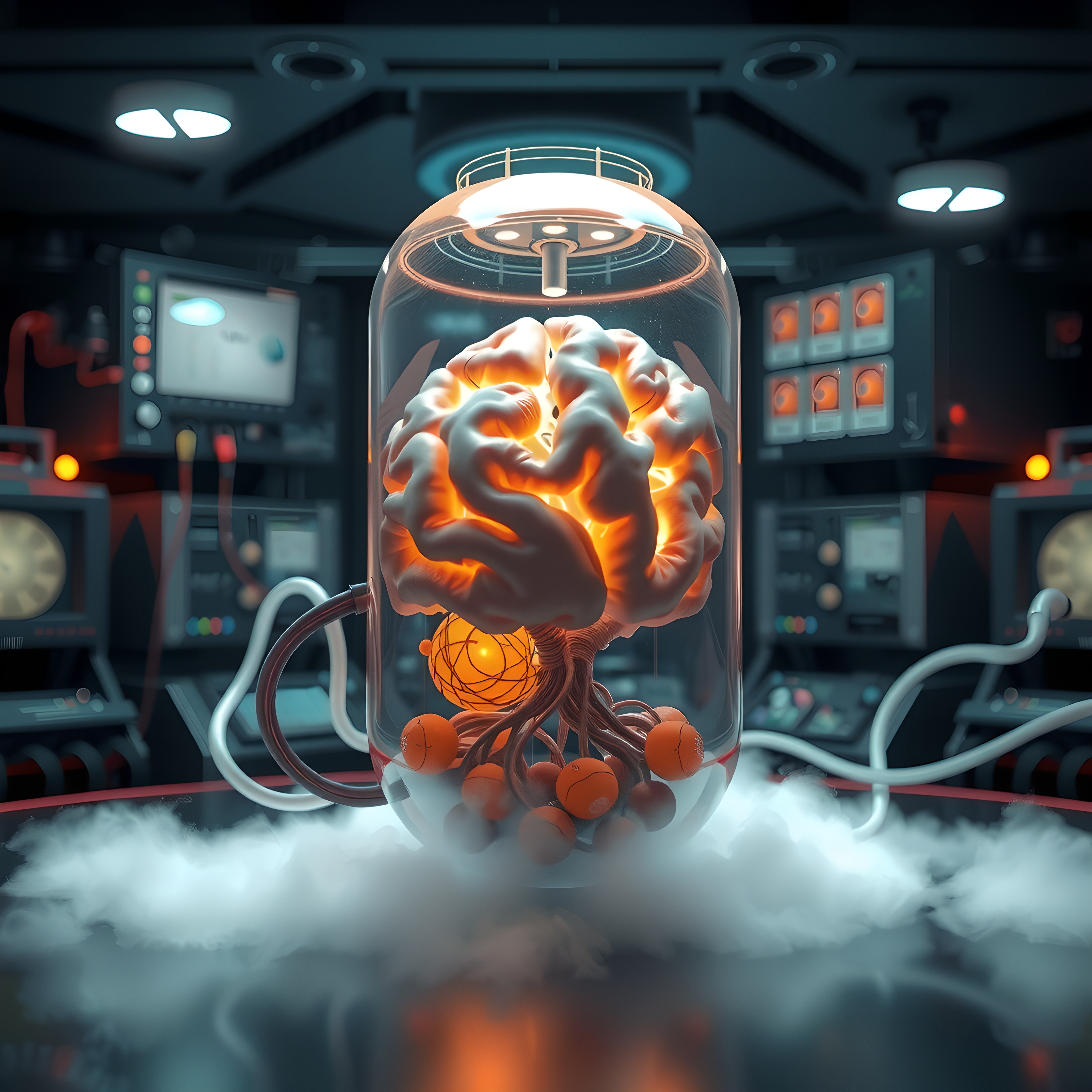 Mystical Brain in Glass Container