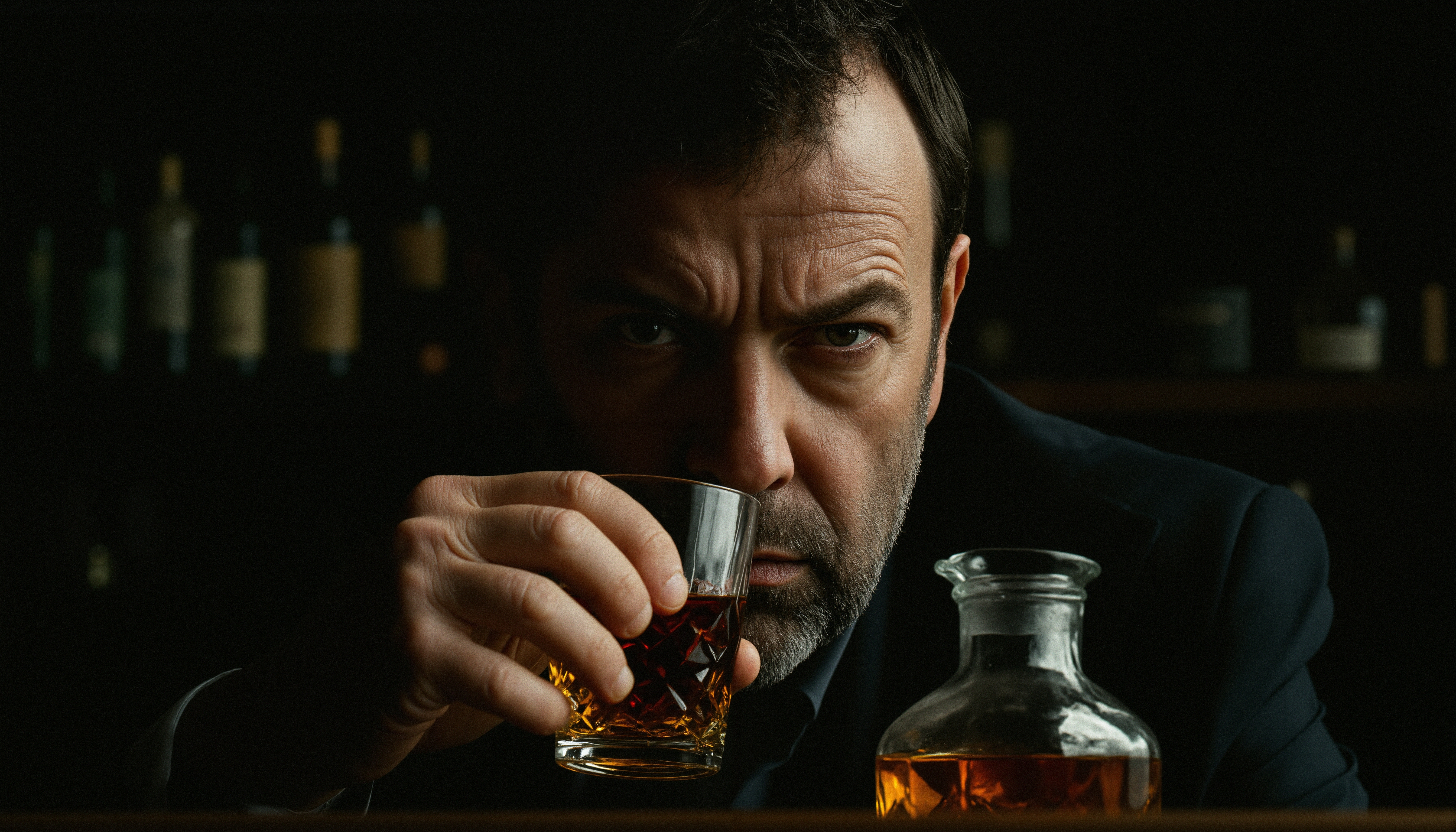 Contemplative Man with Whiskey Glass