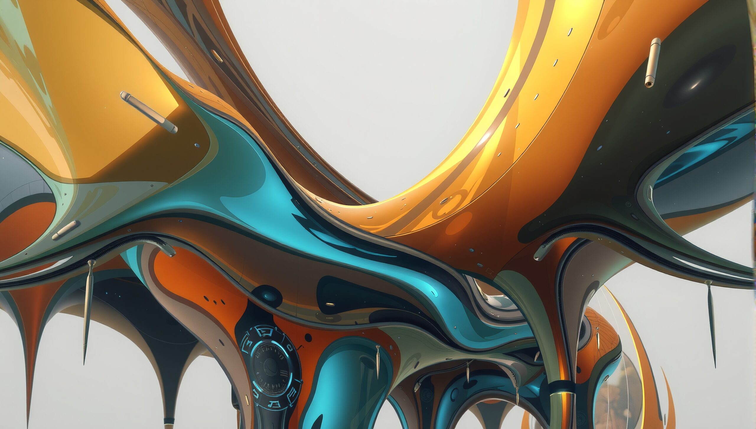 Futuristic abstract structure with dynamic, flowing design and vibrant colors.