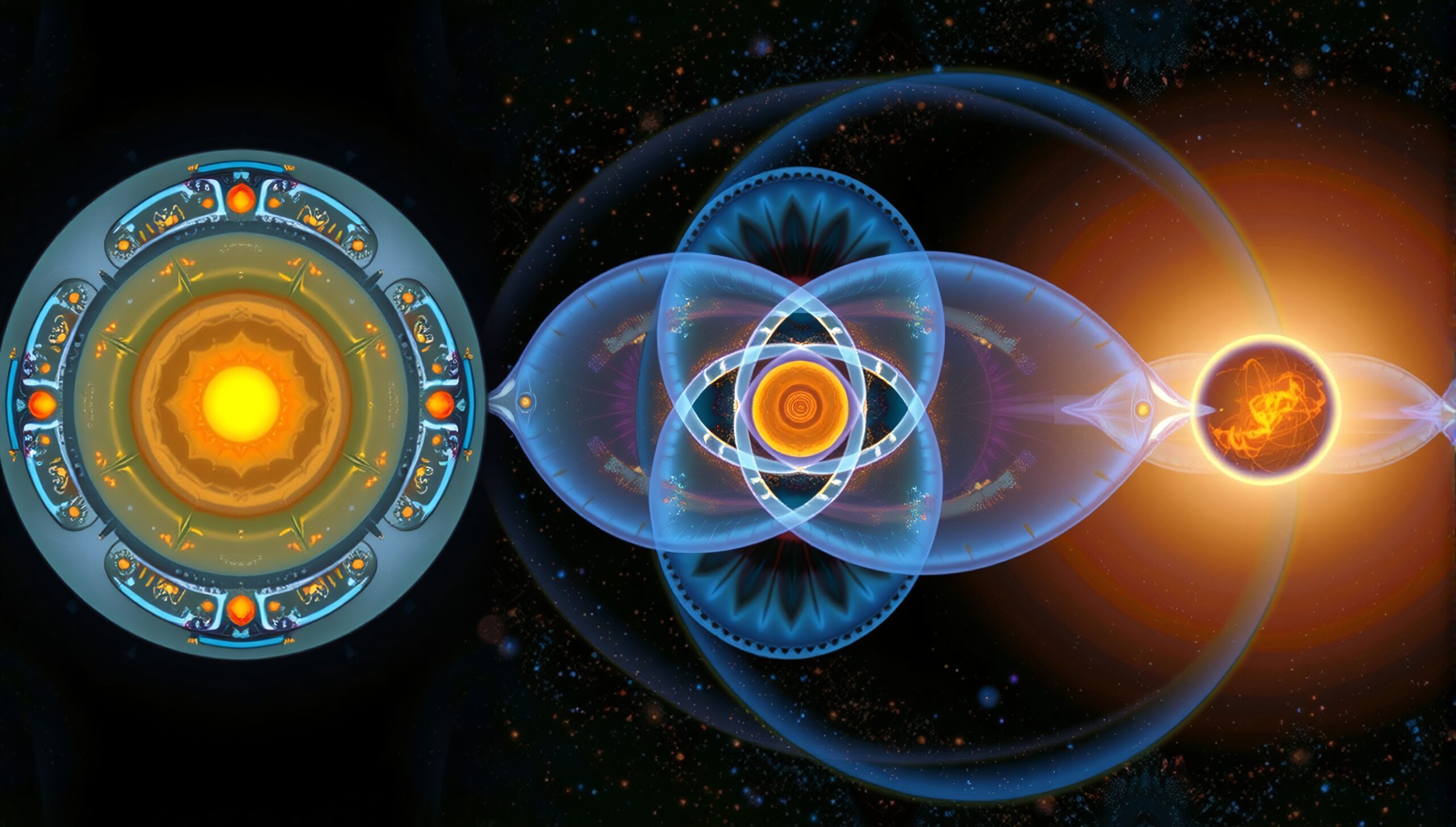 A cosmic scene blending art and science with a solar theme.