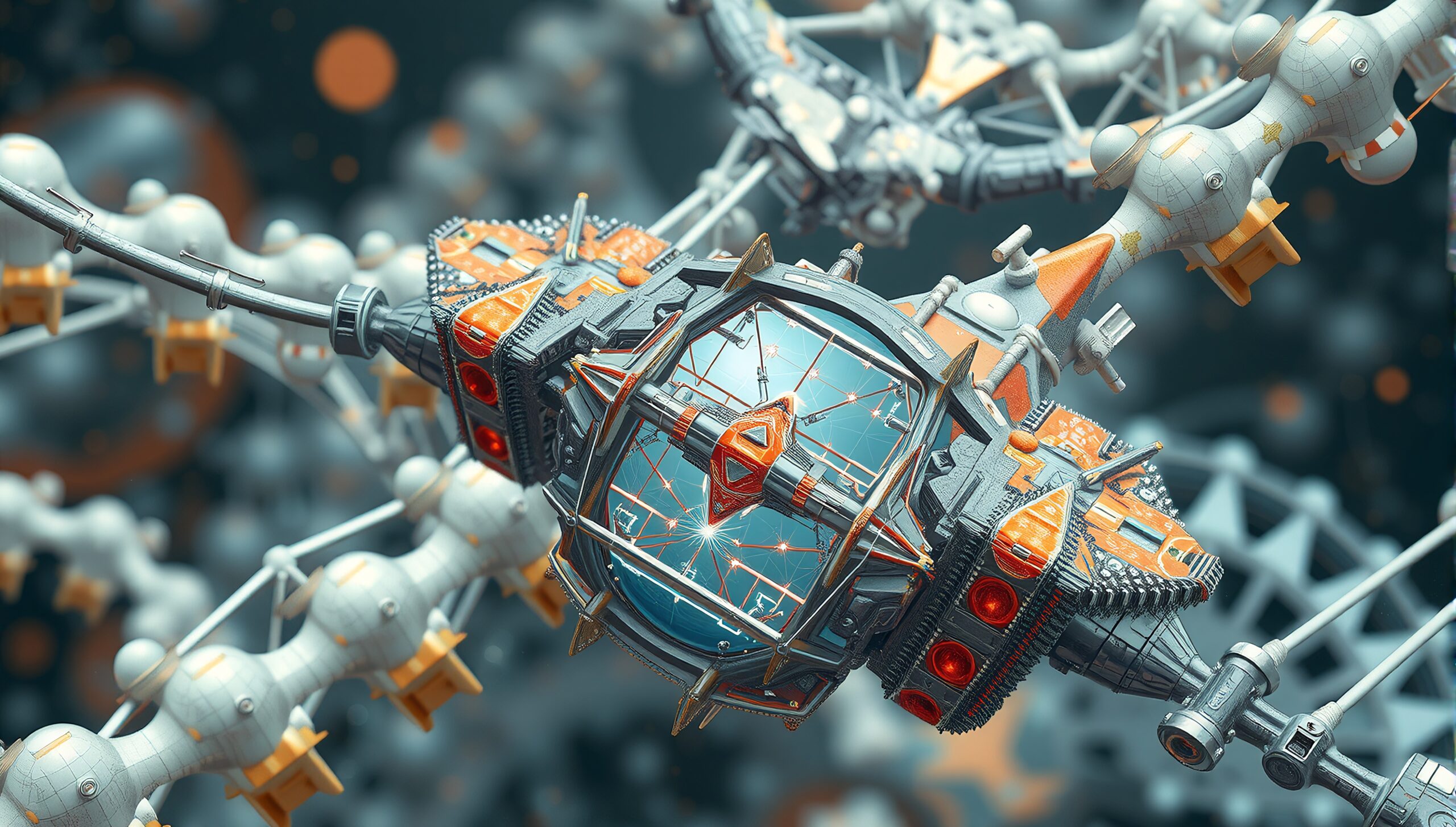 Intricately designed futuristic space station.