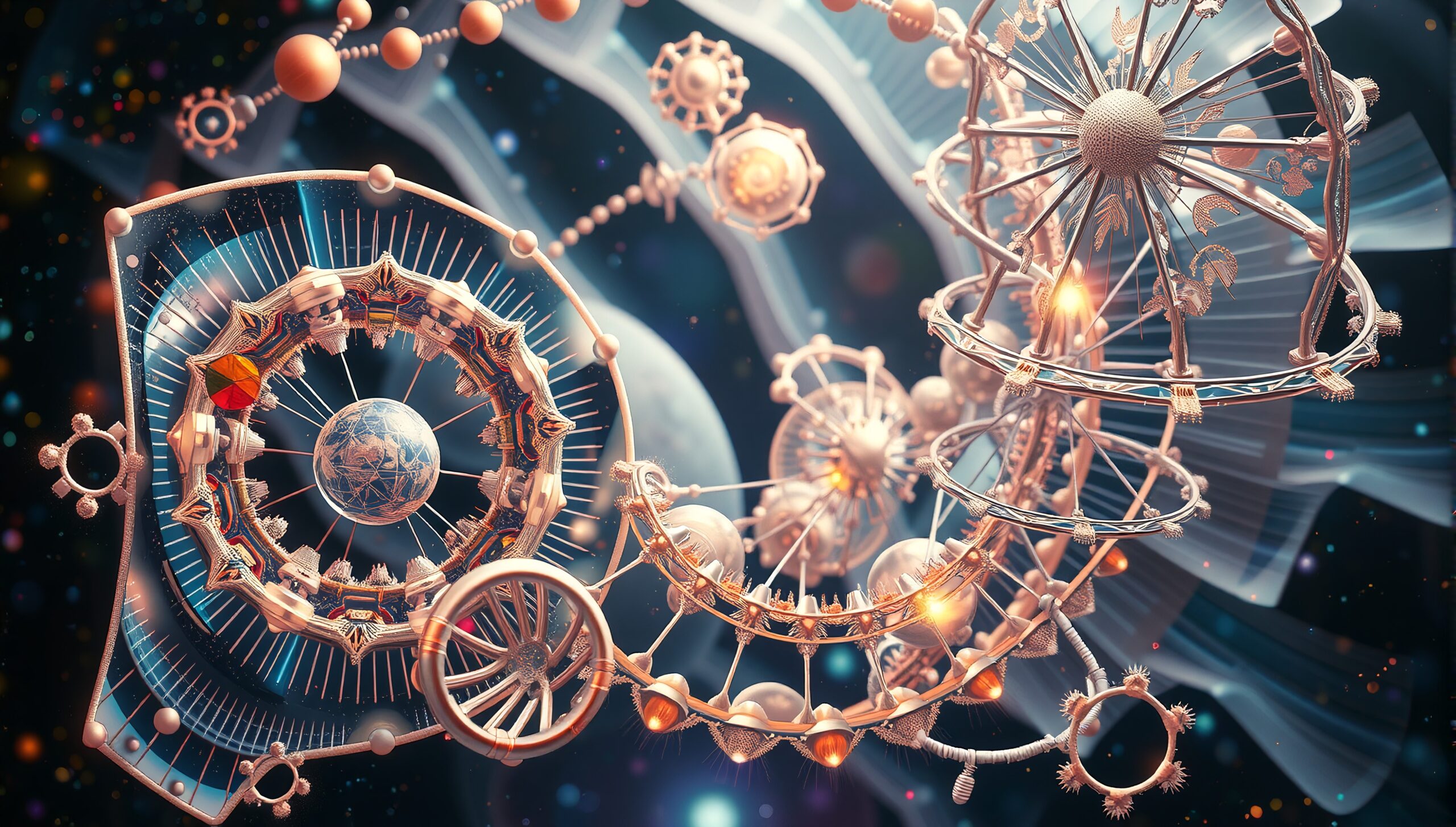 Futuristic abstract machine in space with intricate gears.