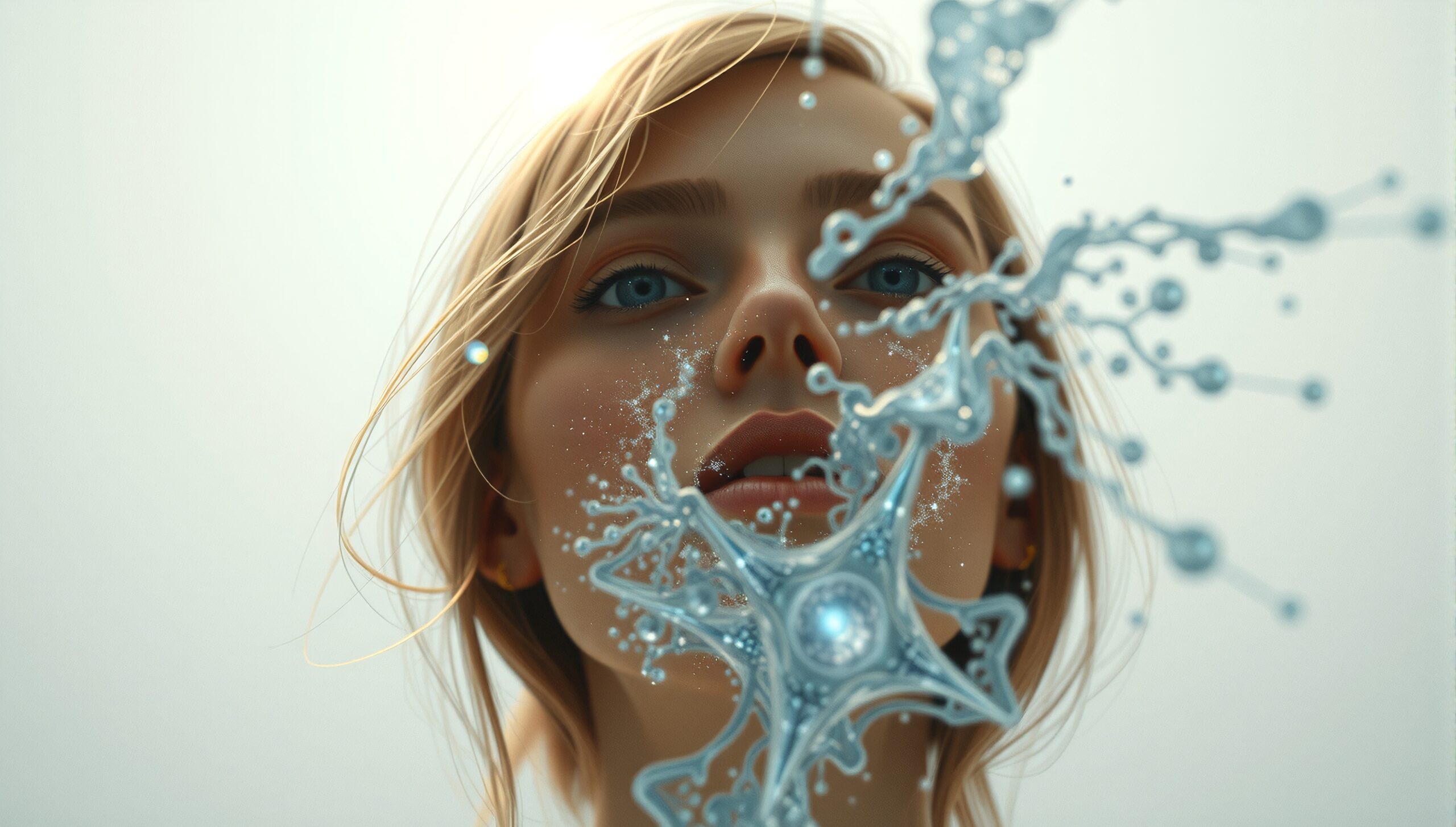 Artistic close-up of woman with intricate blue splash.
