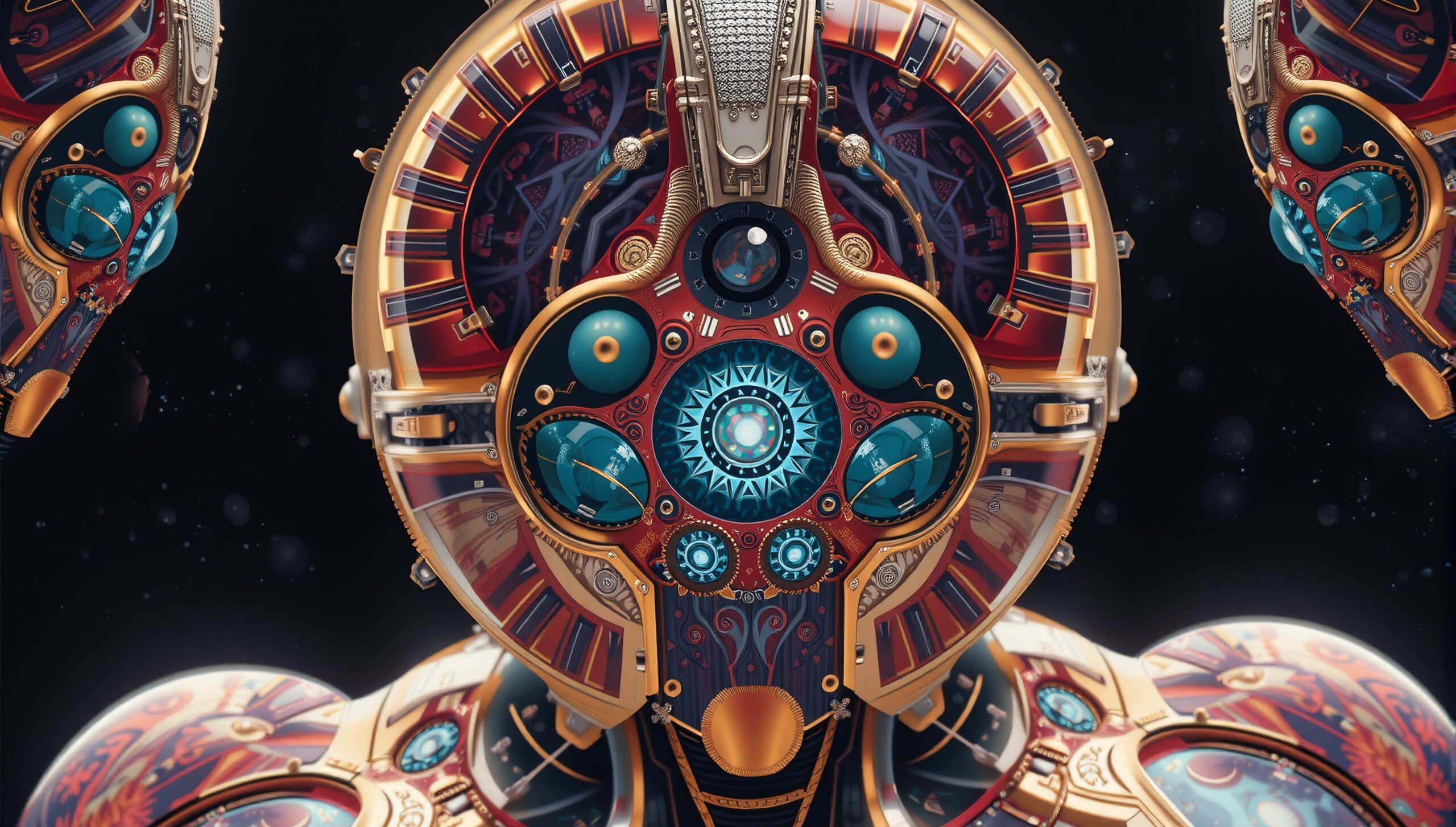 Intricate futuristic robot with vibrant colors and mechanical details.