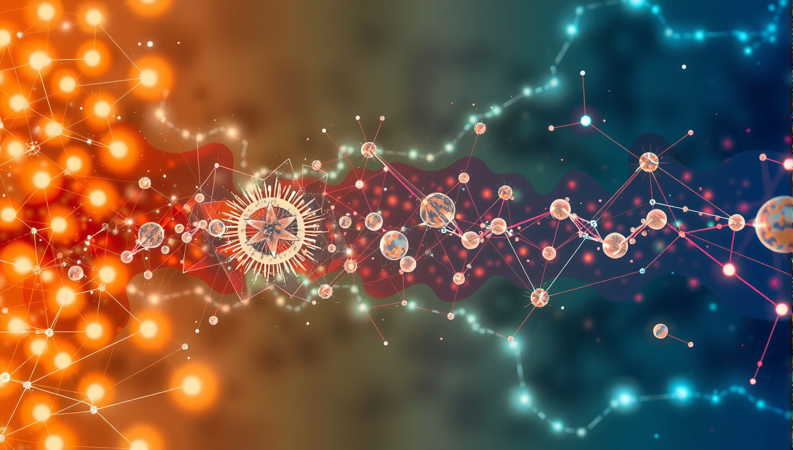 Vibrant abstract art with scientific network themes.