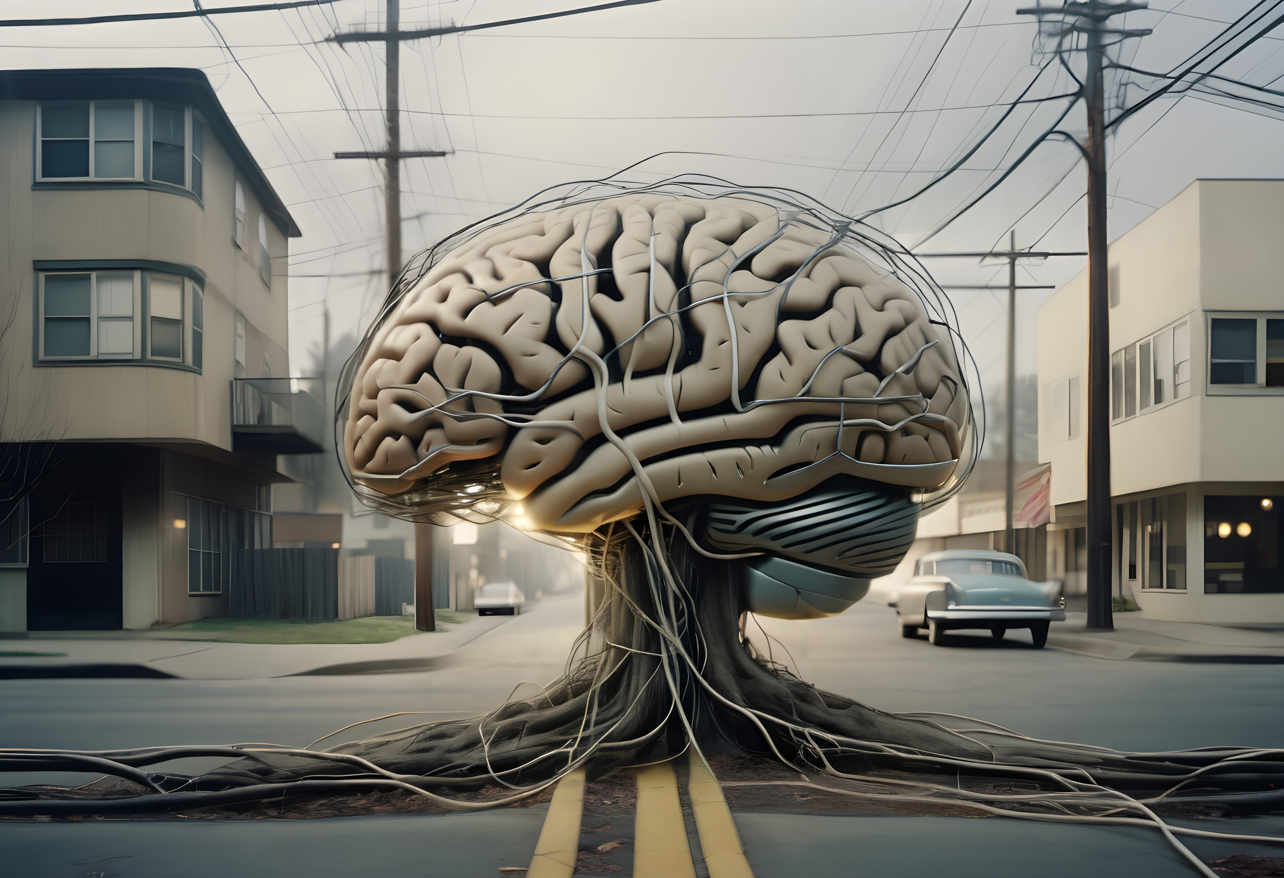 Surreal Brain in Urban Street