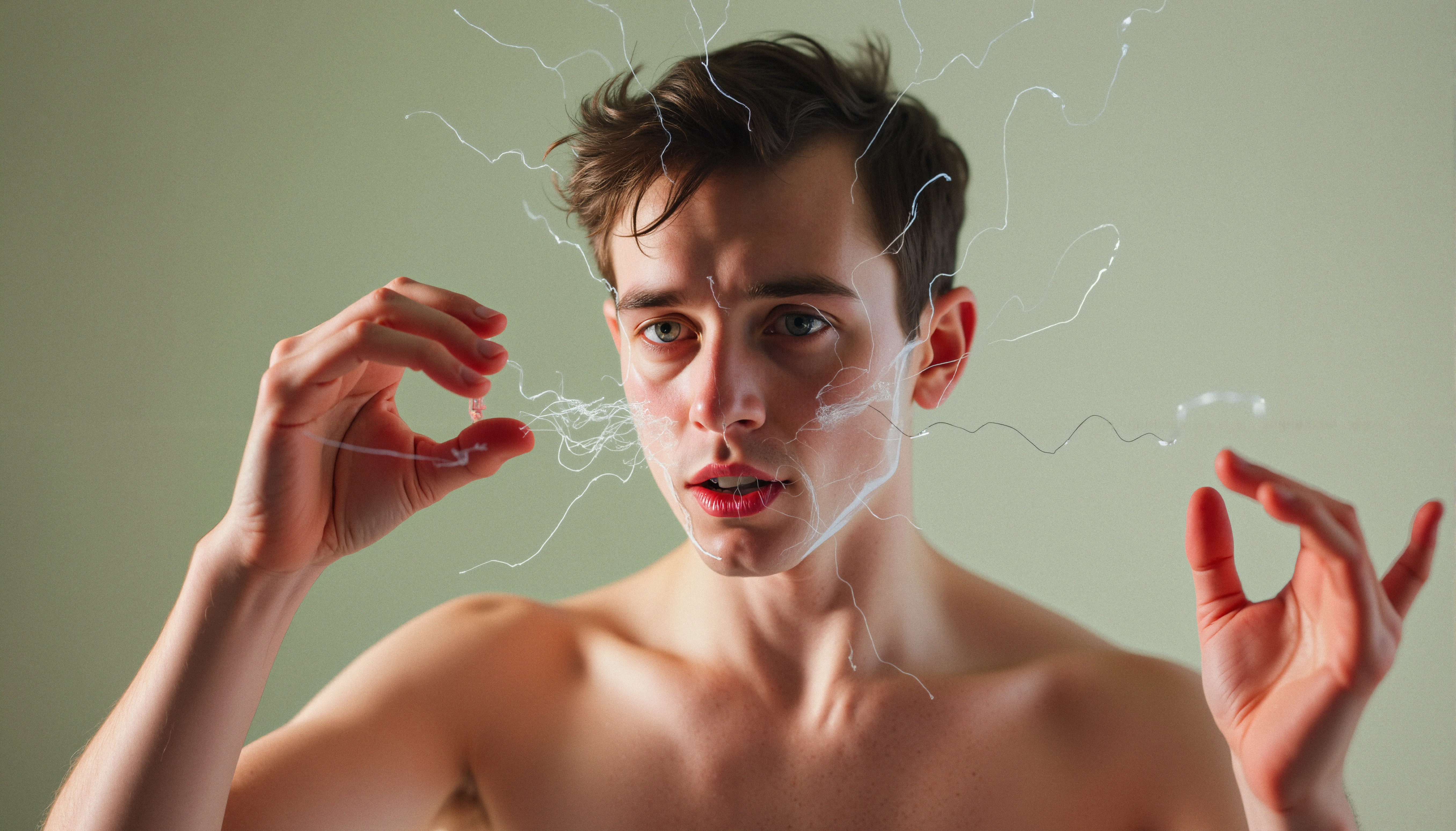 Ethereal Strings Enveloping Young Man