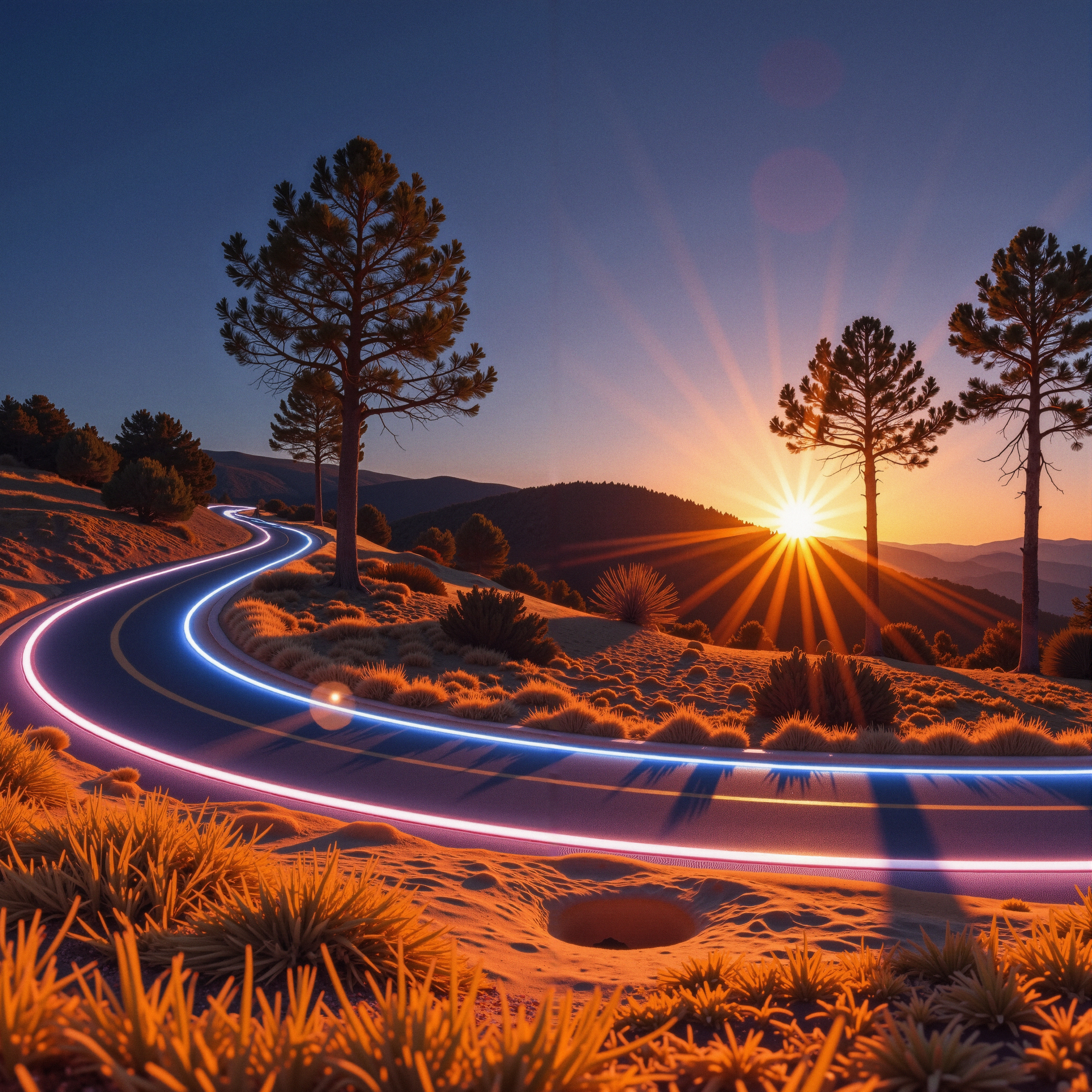 Neon Road at Sunset