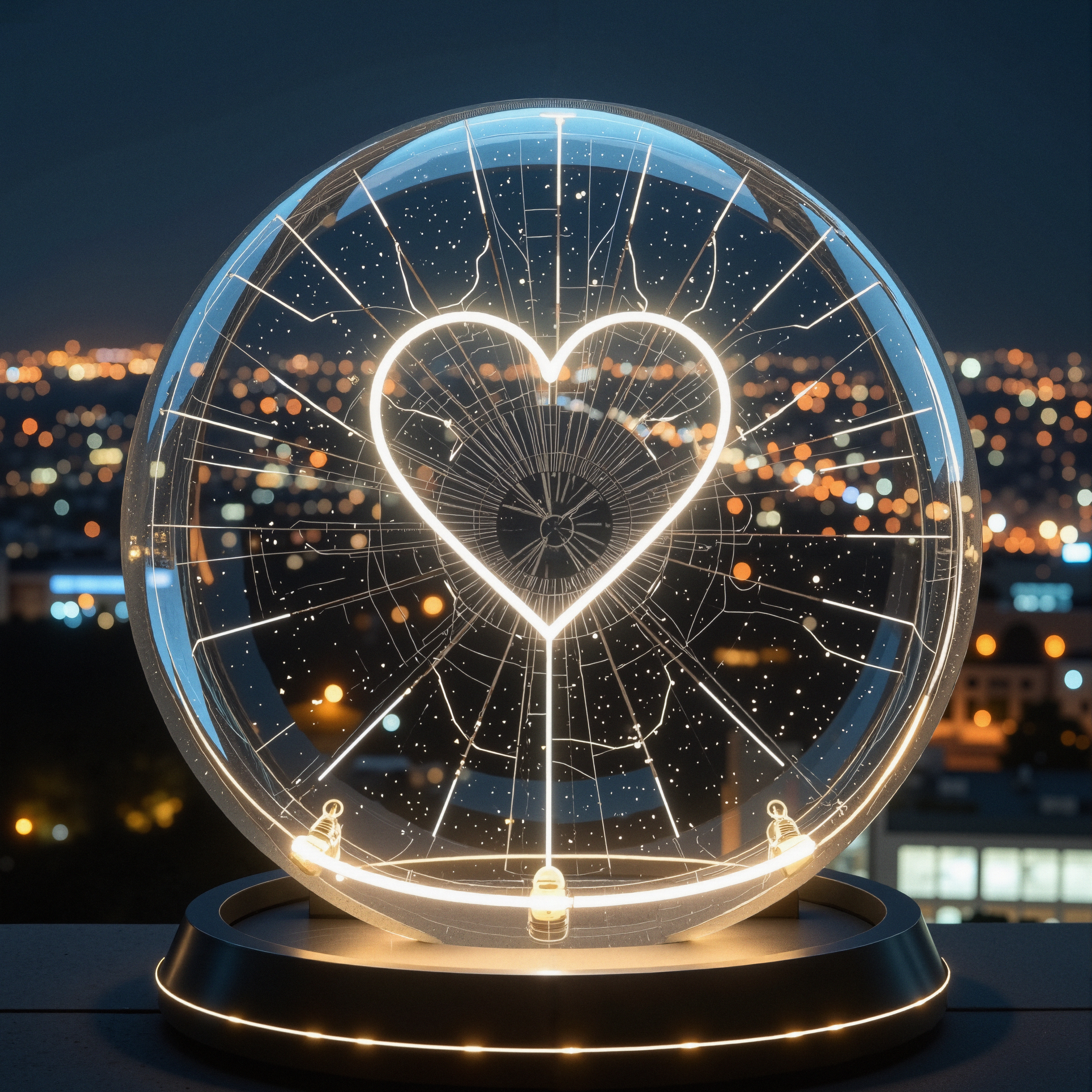 Glowing Heart Over Cityscape