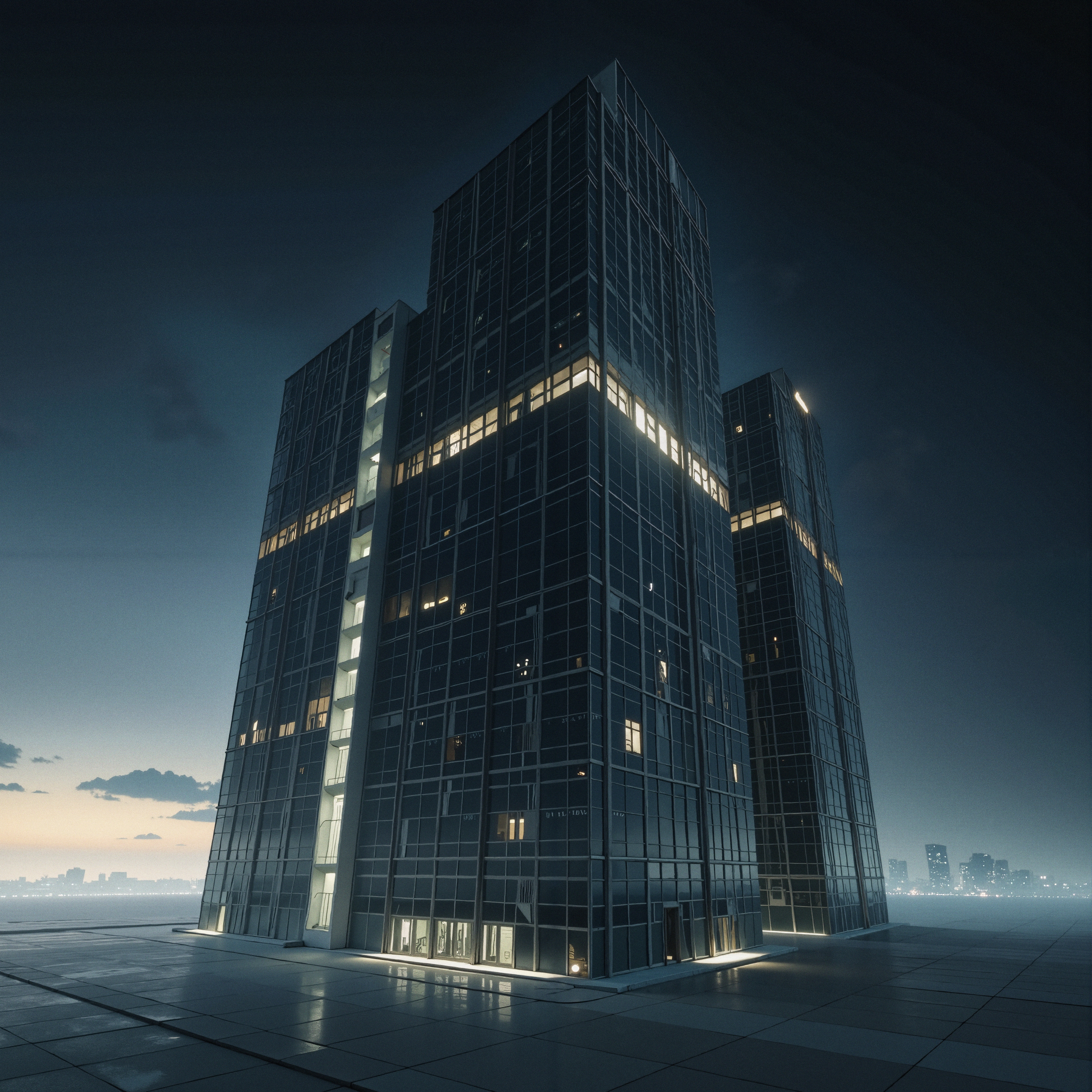 Nighttime Serenity with Glass Towers