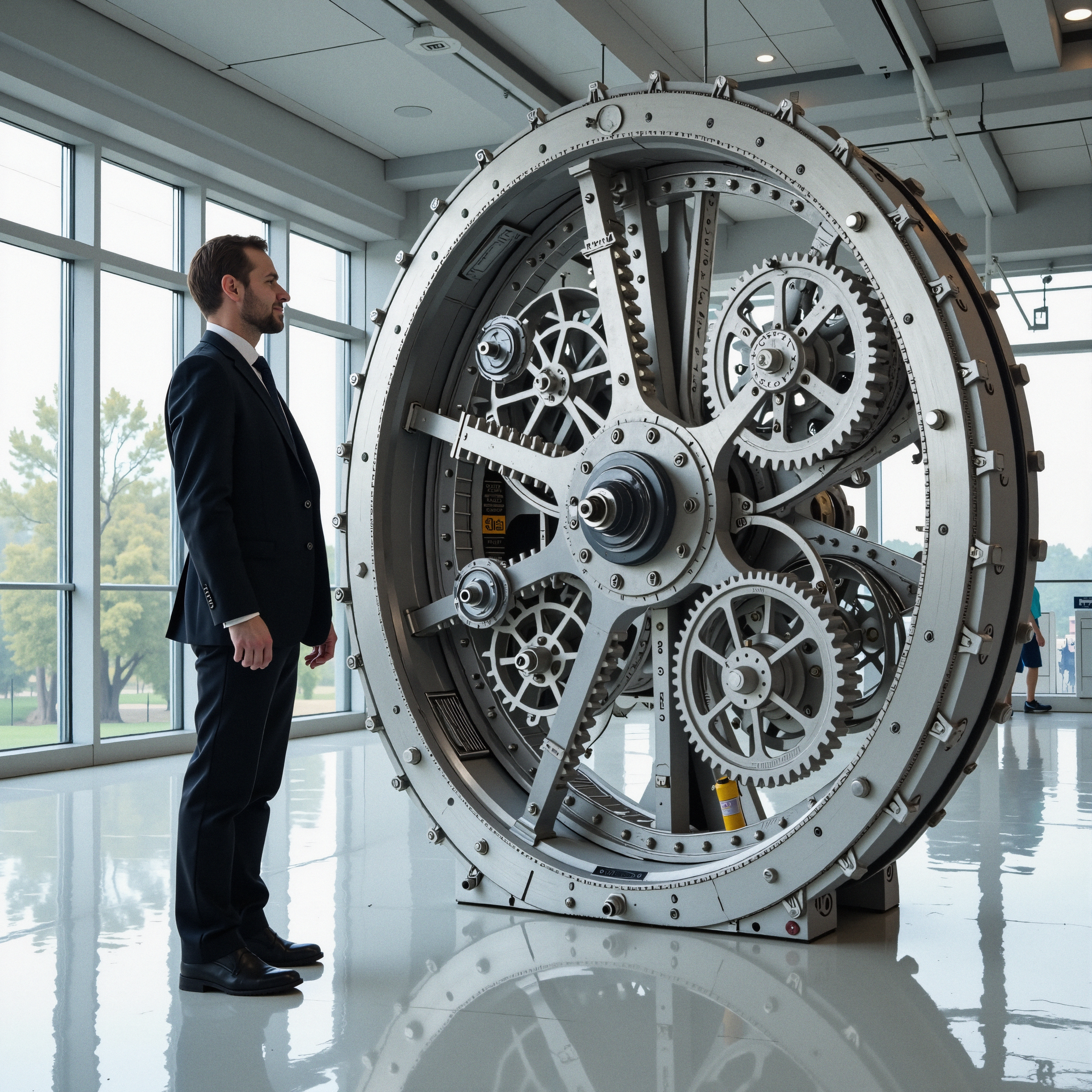 Intricate Gear Mechanism Displayed Indoors