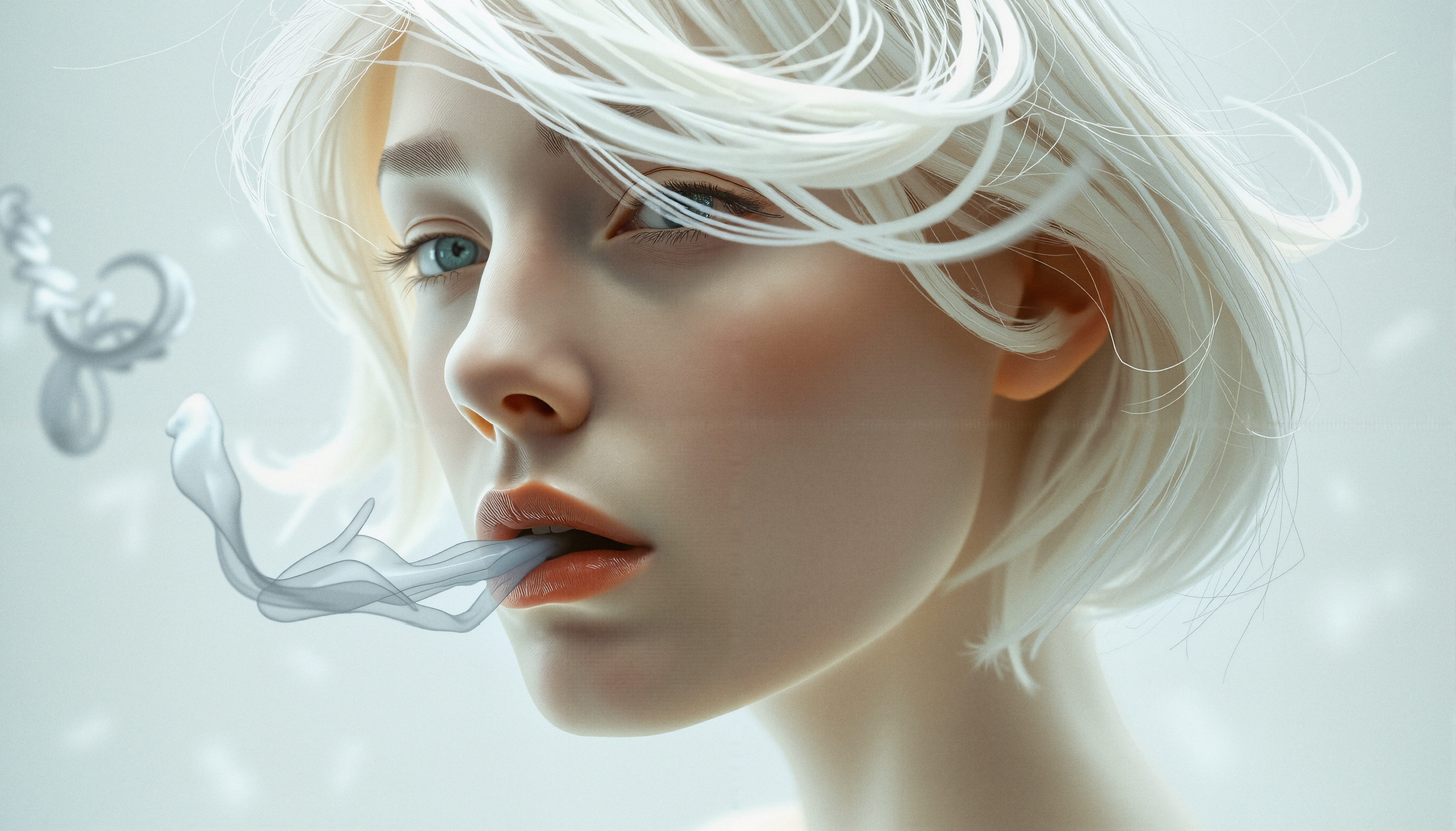 Surreal Woman Exhaling Gentle Smoke