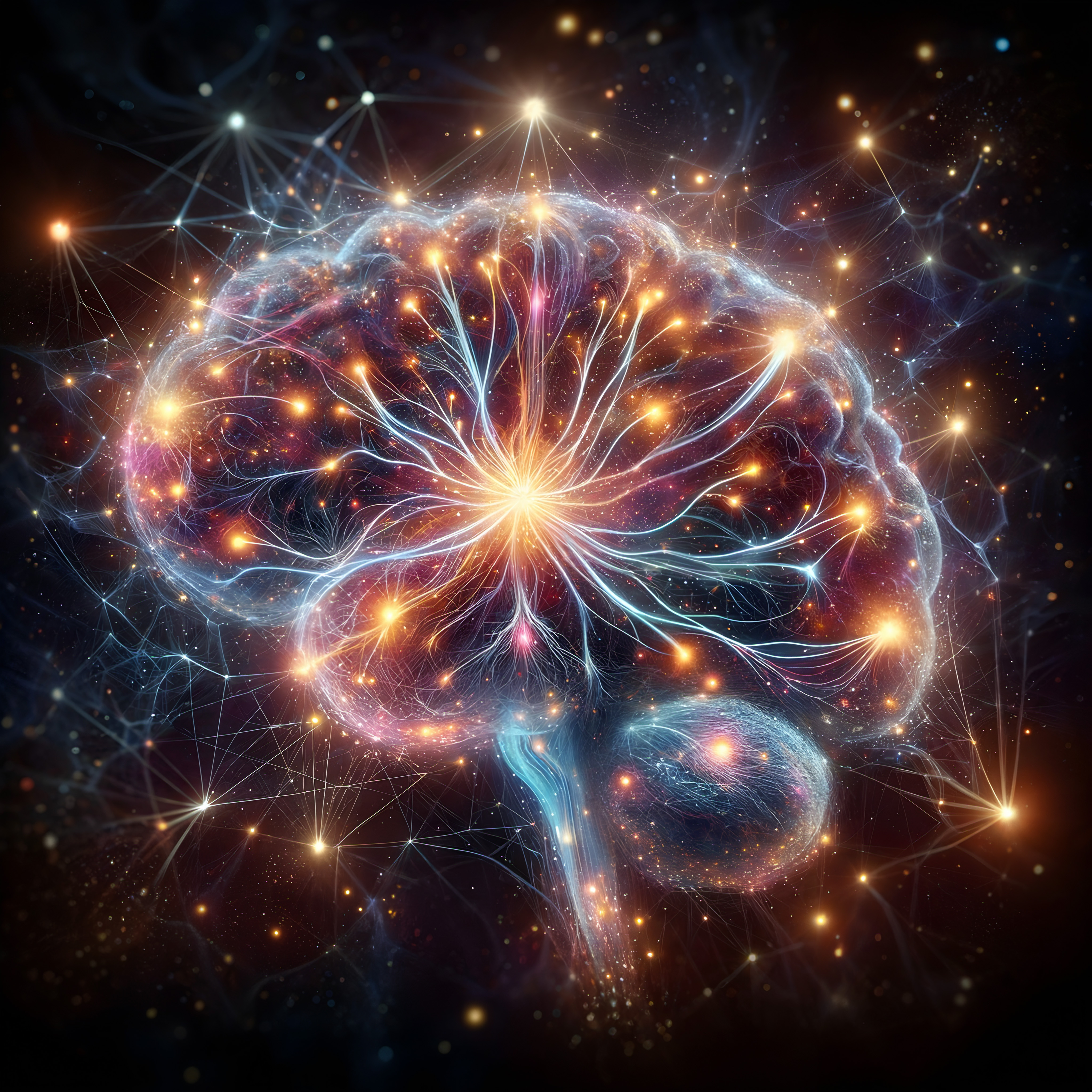 Vibrant cosmic illustration of a brain's neural network resembling a galaxy.