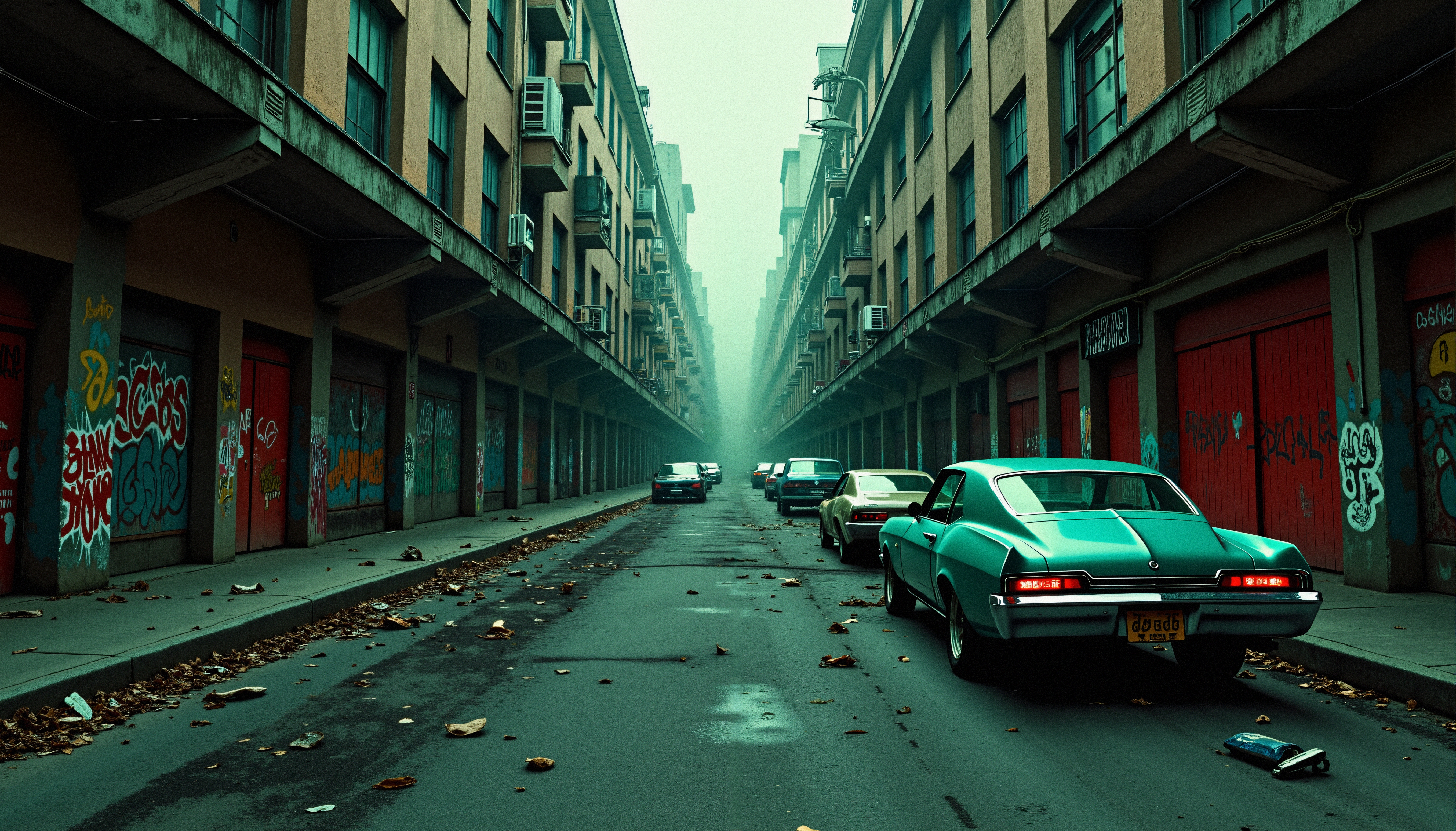 Misty Urban Street with Cars