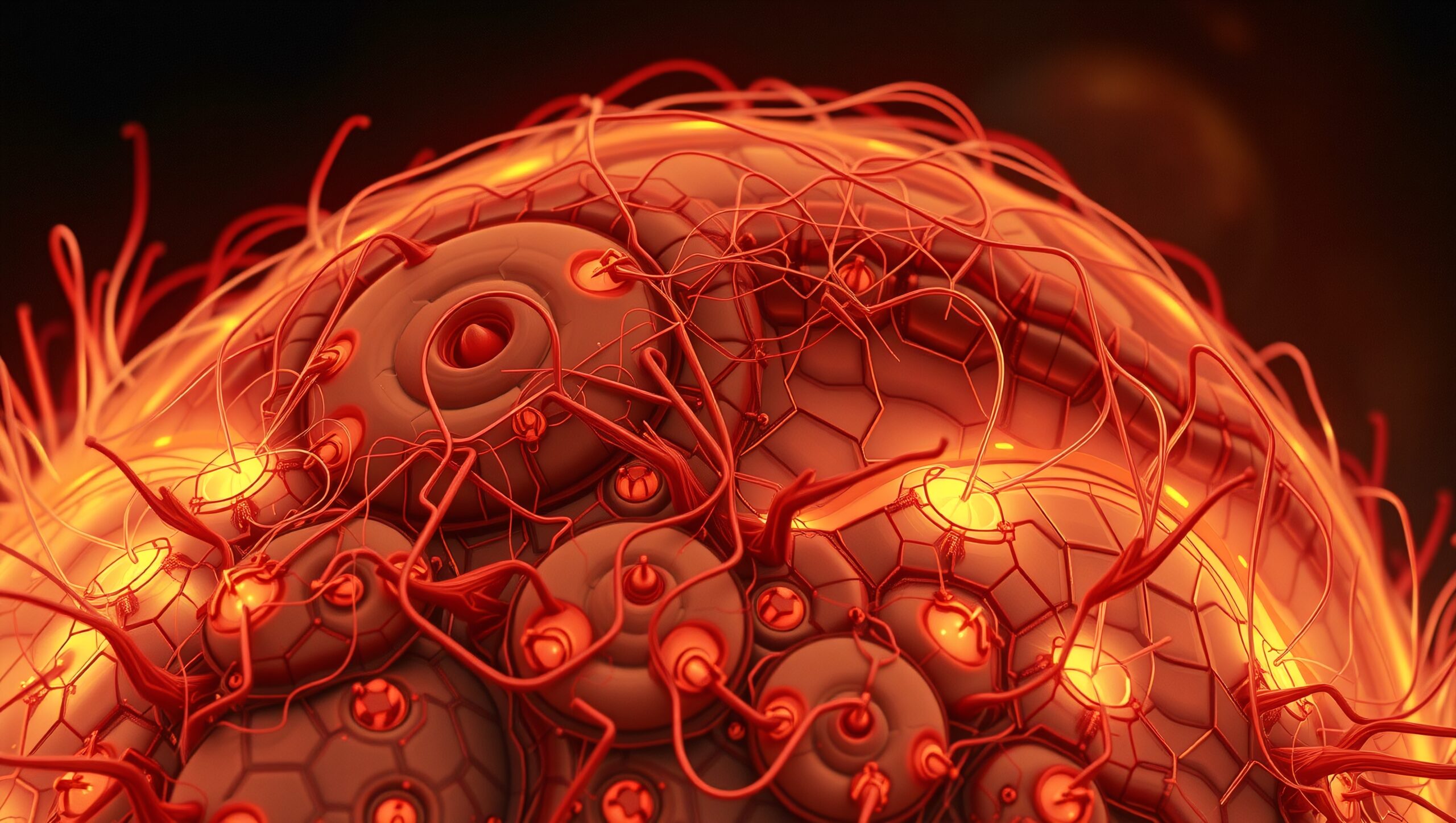 Abstract illustration of glowing biological structure.