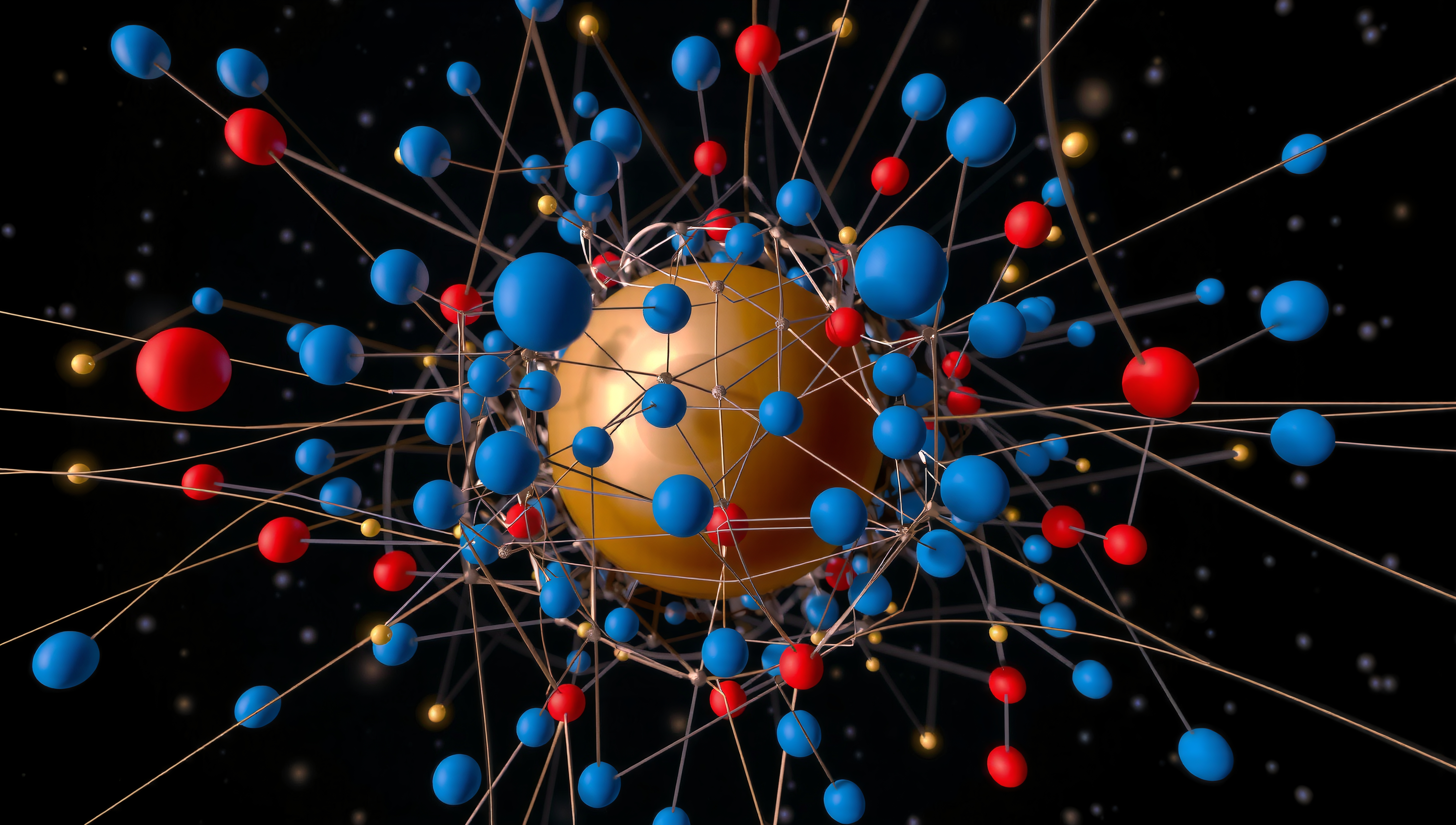 Colorful abstract network of interconnected spheres.