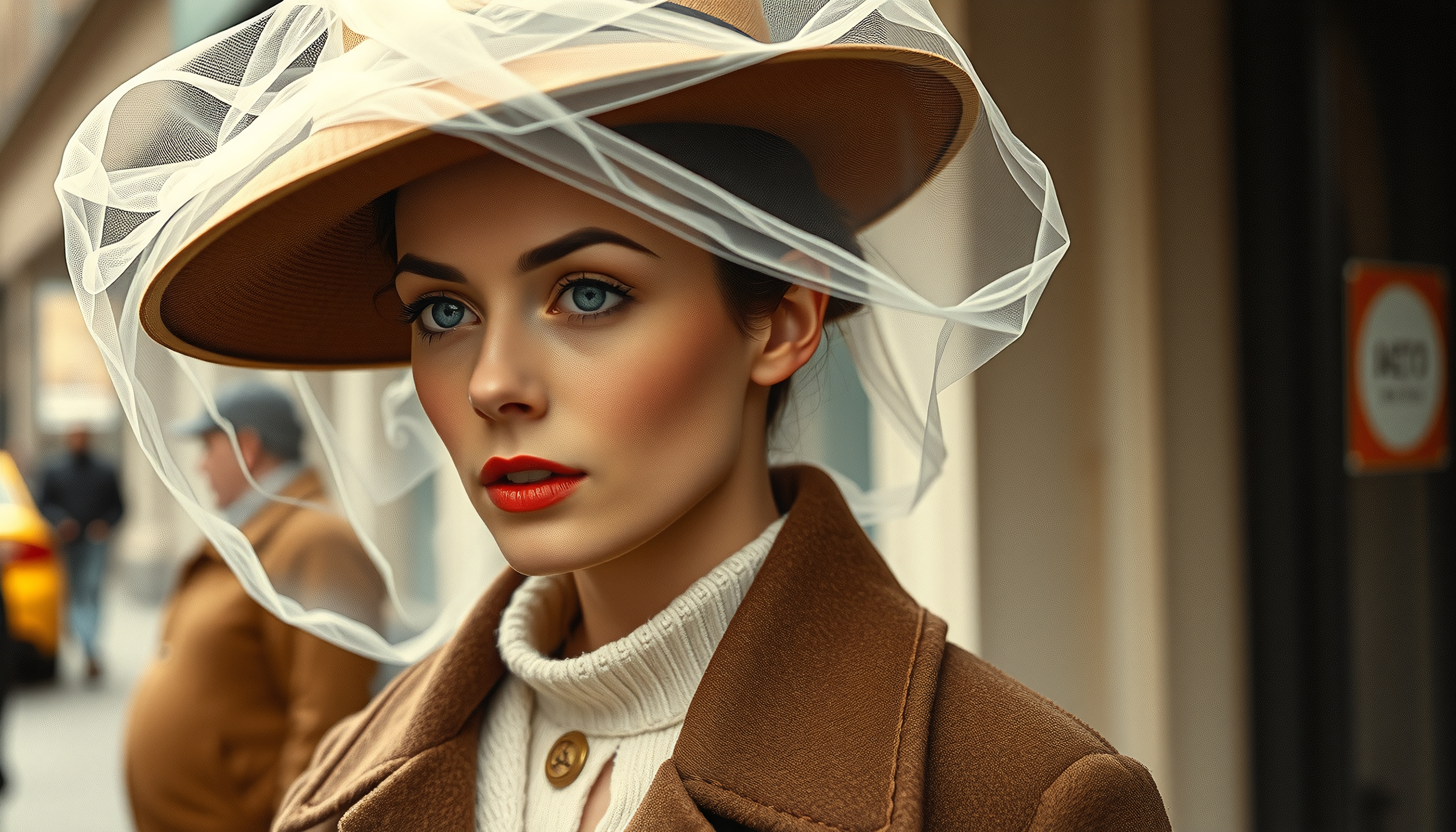 Woman in Elegant Tulle Hat