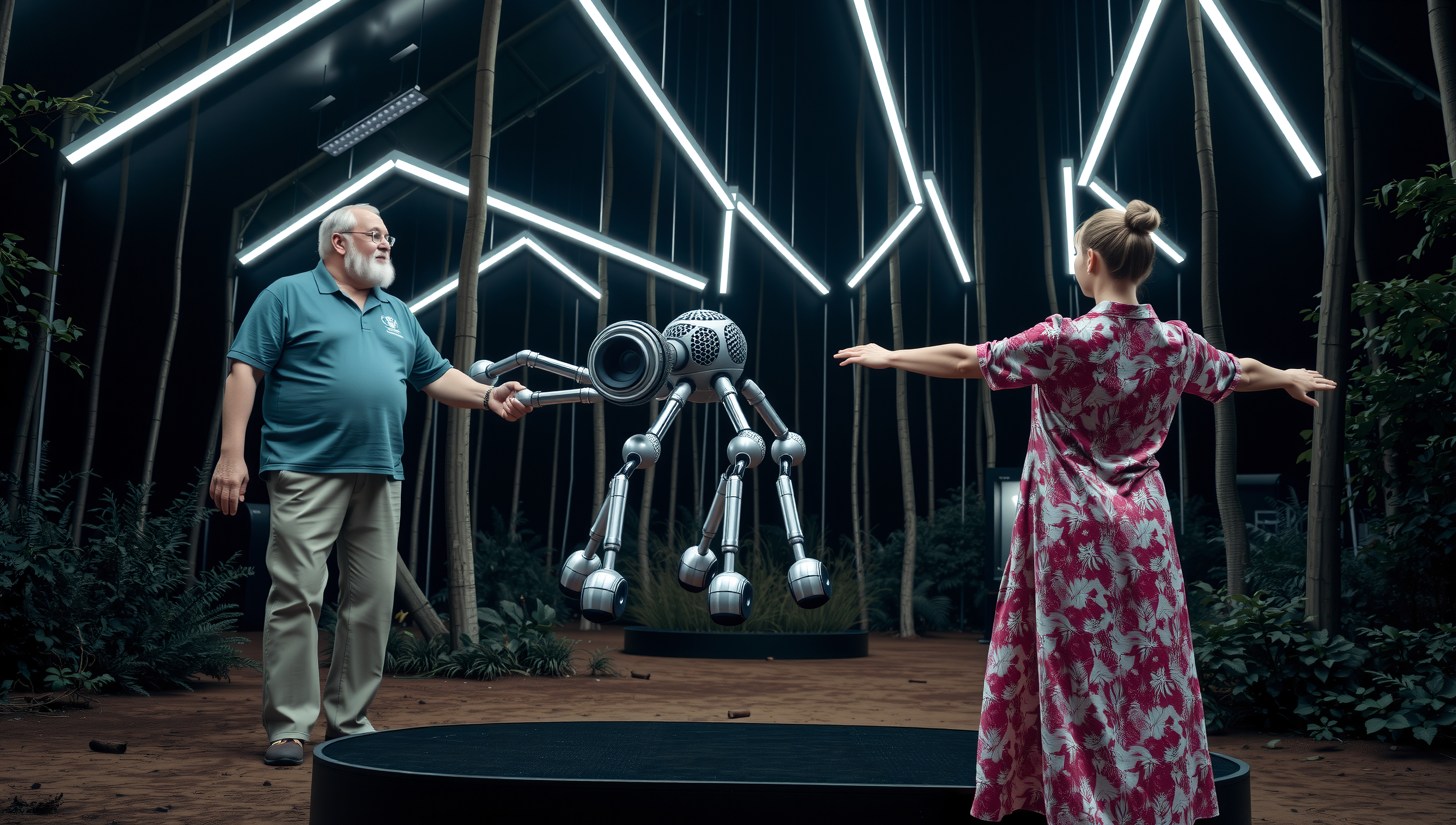 Futuristic Human-Robot Interaction Scene