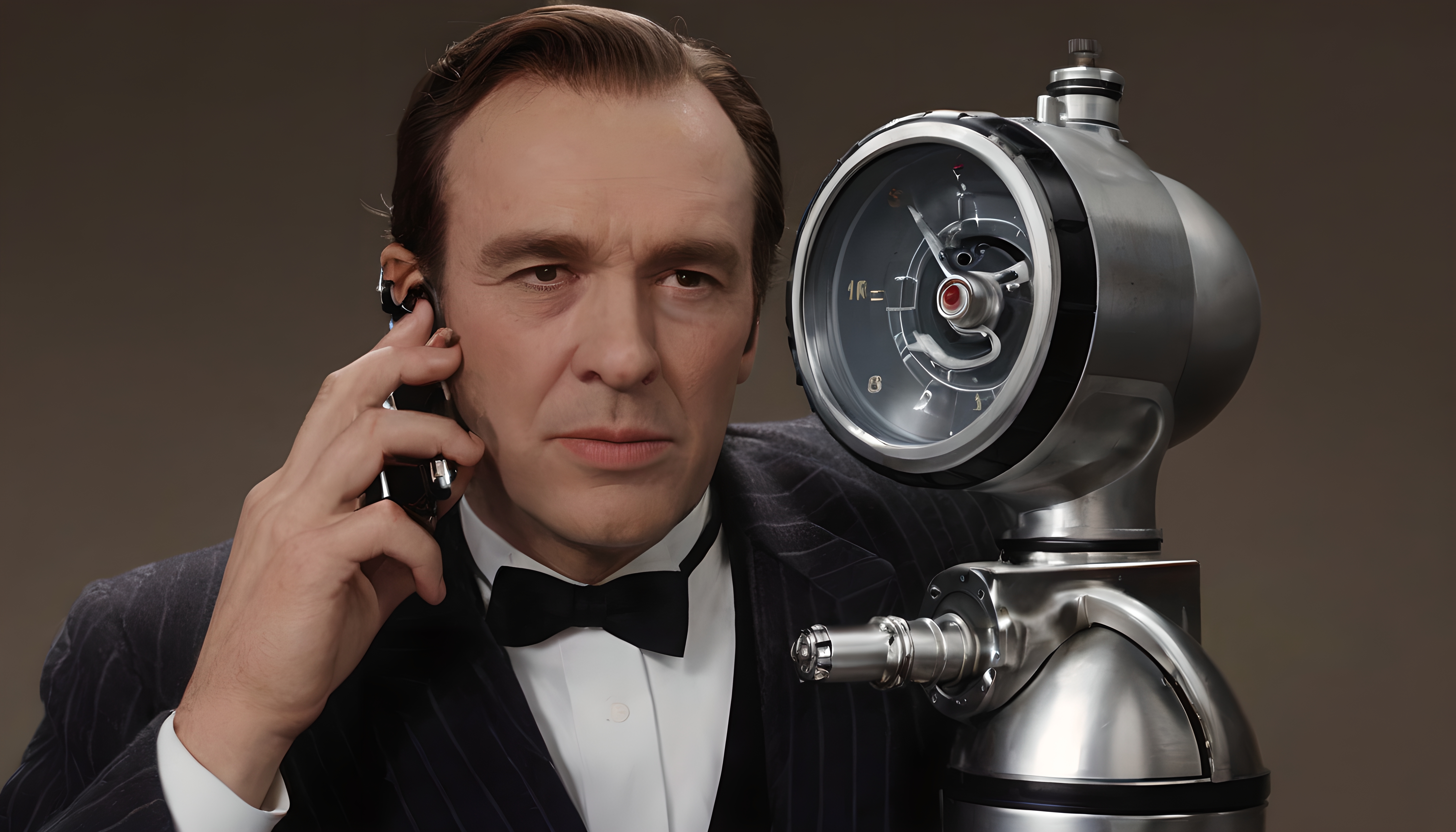 Man with vintage steampunk machine