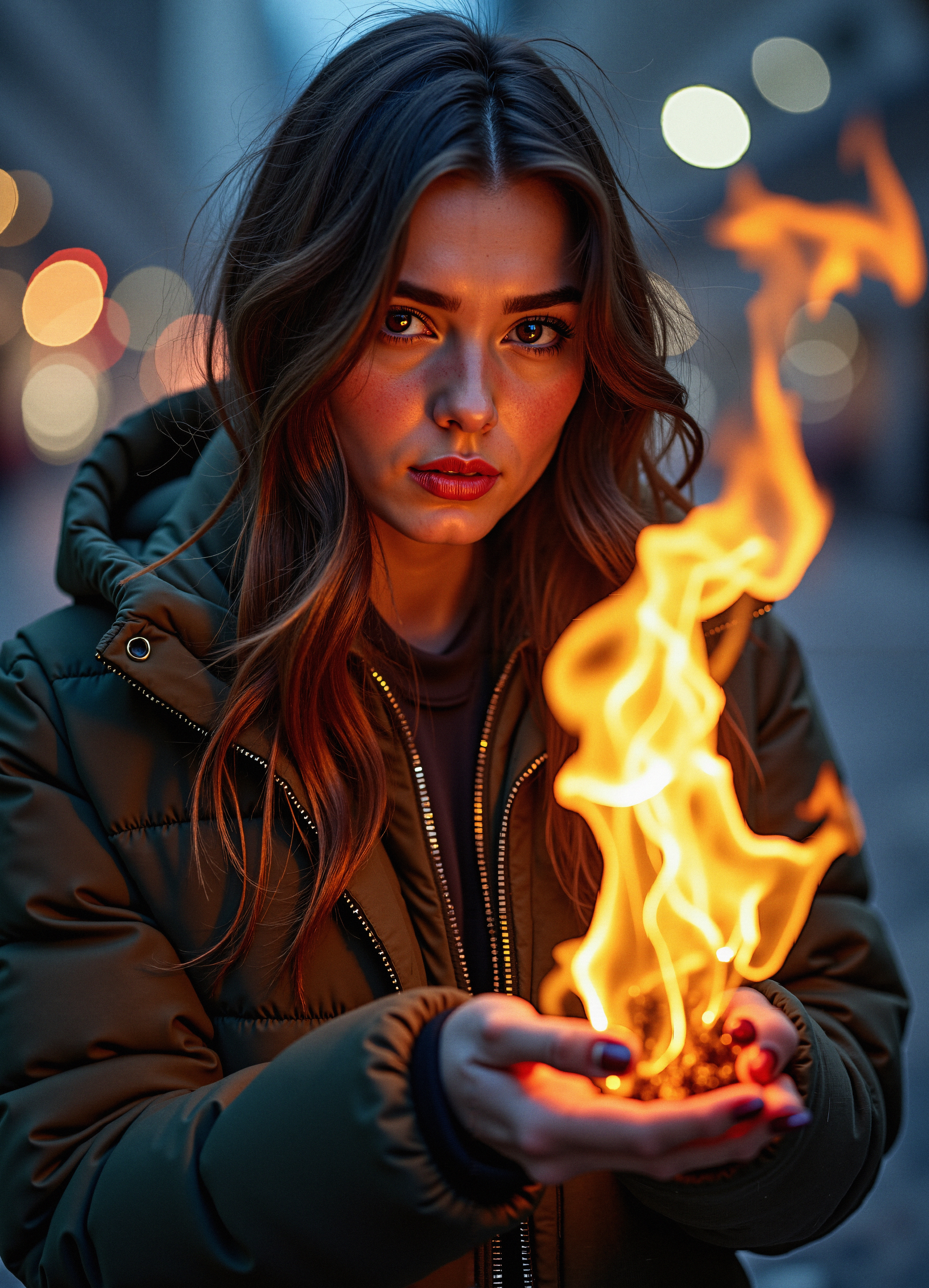 Mystical Flames in Urban Night