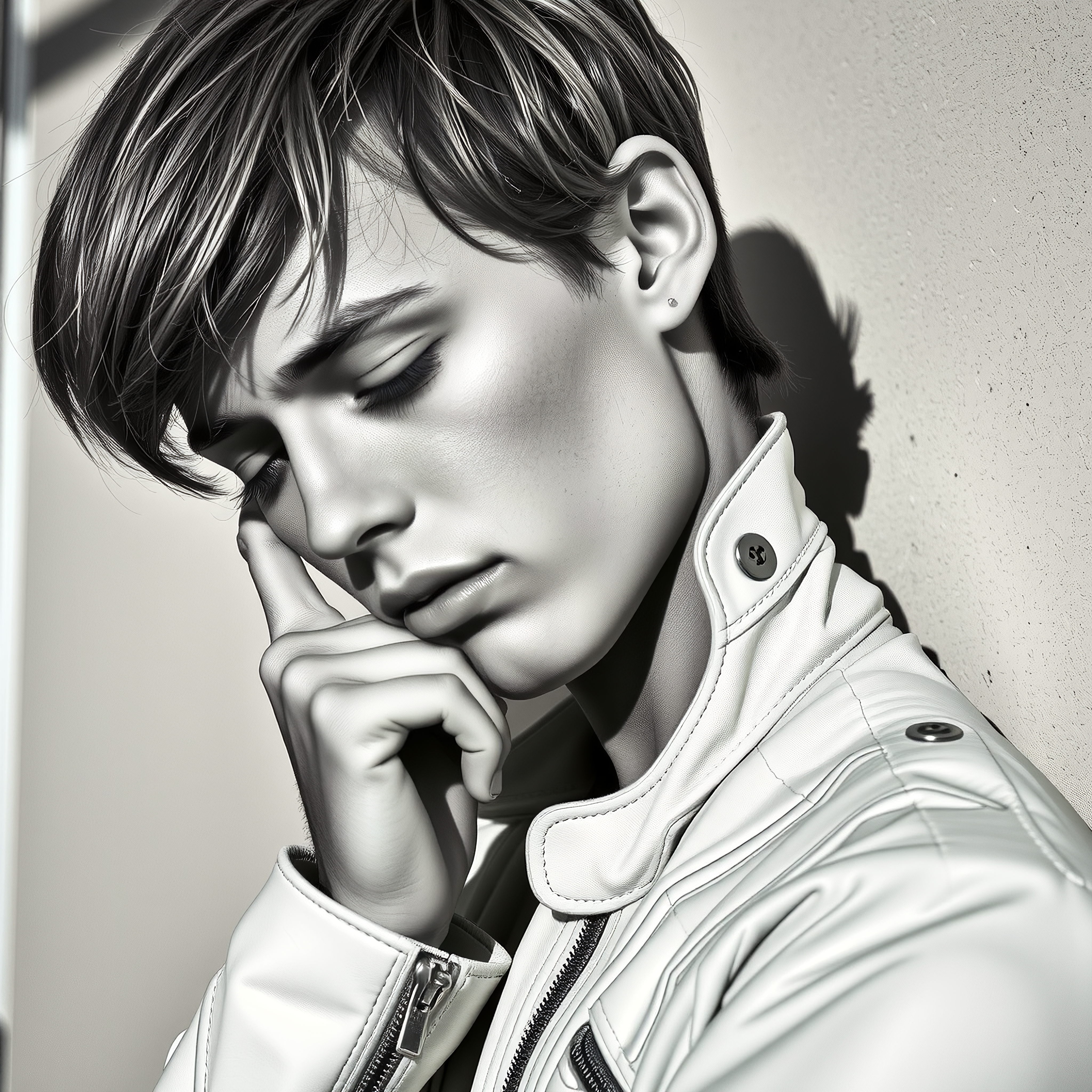 Pensive Moment in White Jacket
