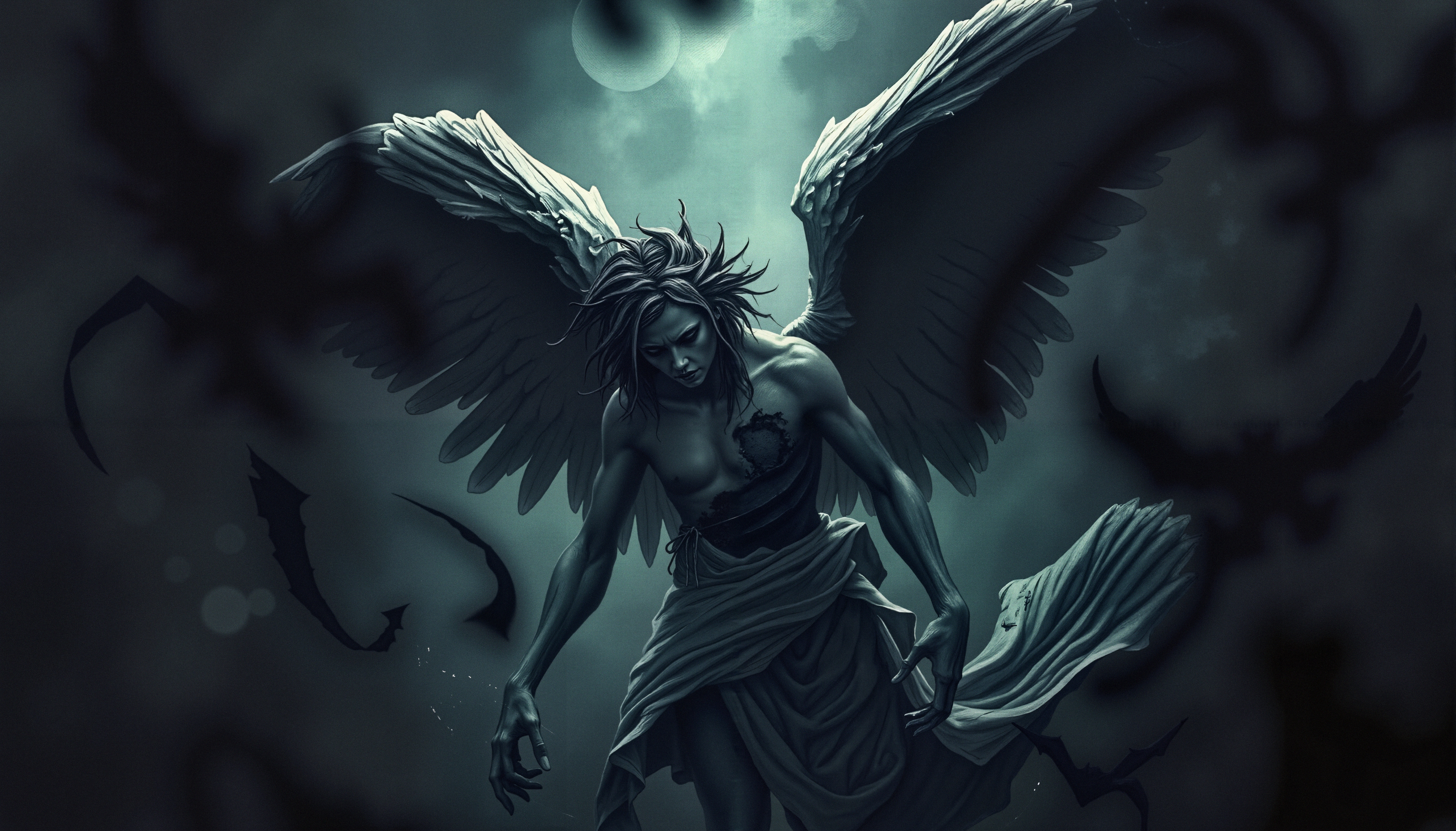 Fallen Angel in Dark Shadows