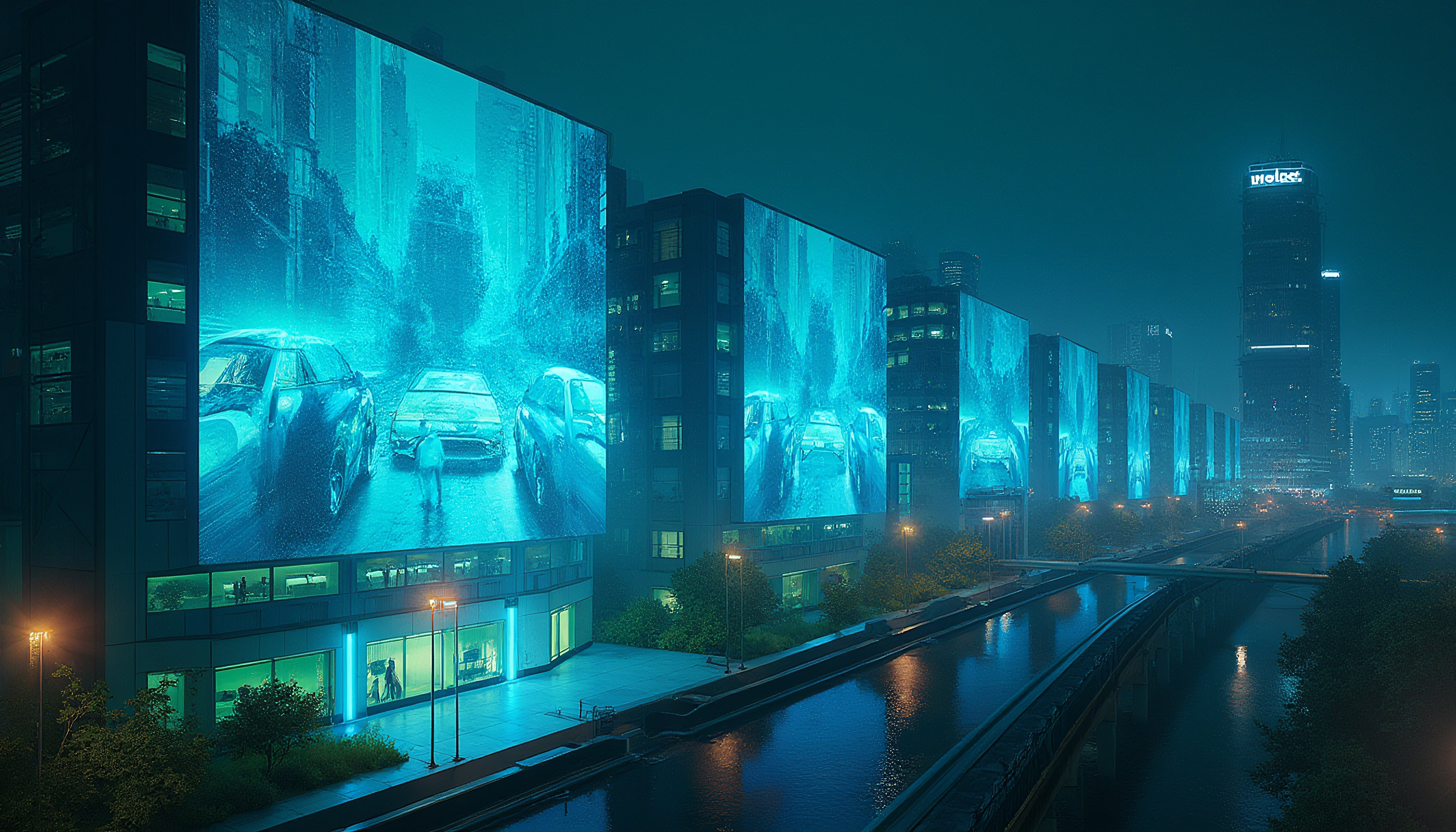 Futuristic Blue Urban Reflections