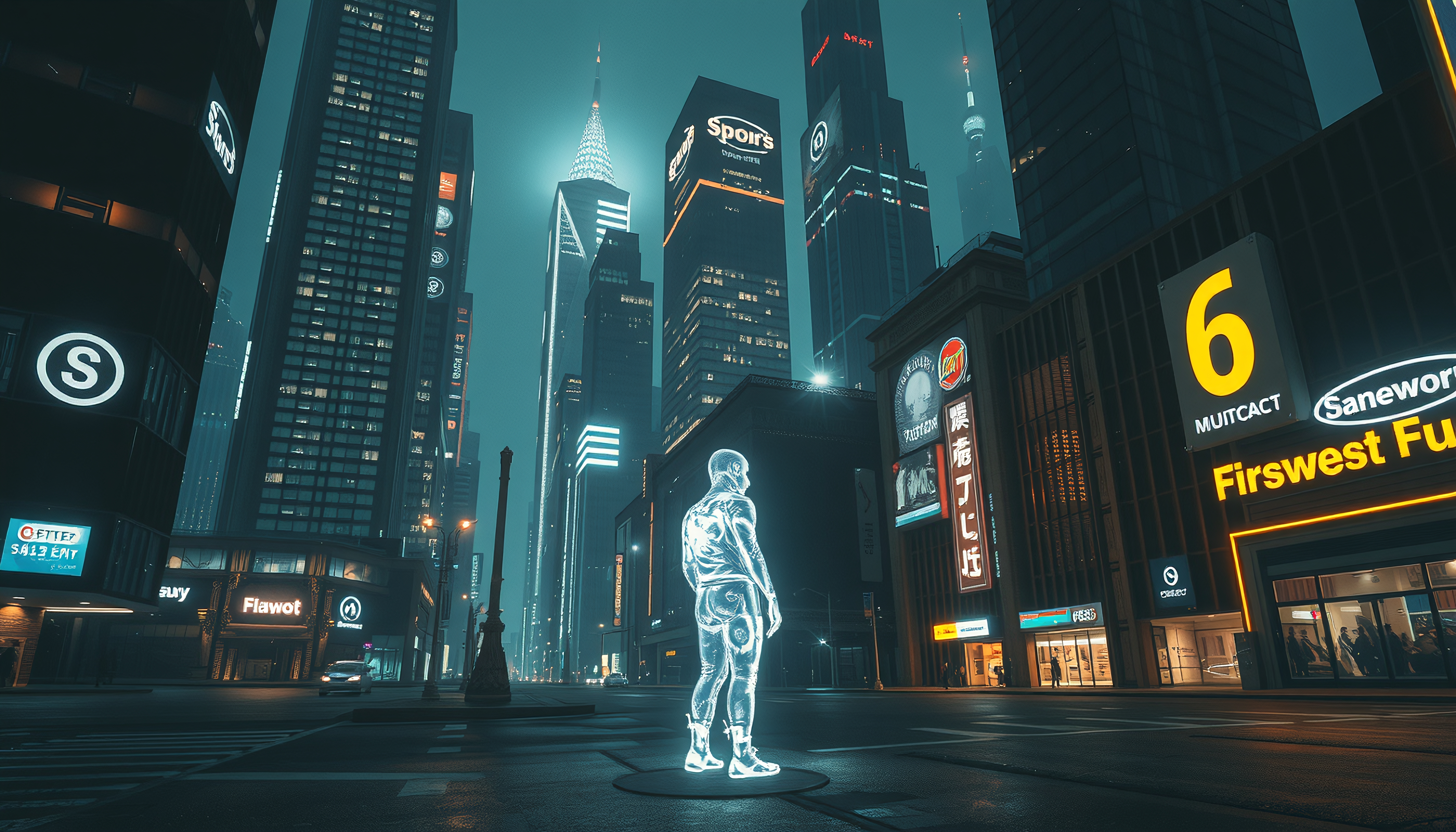 Futuristic Neon City Hologram Vision