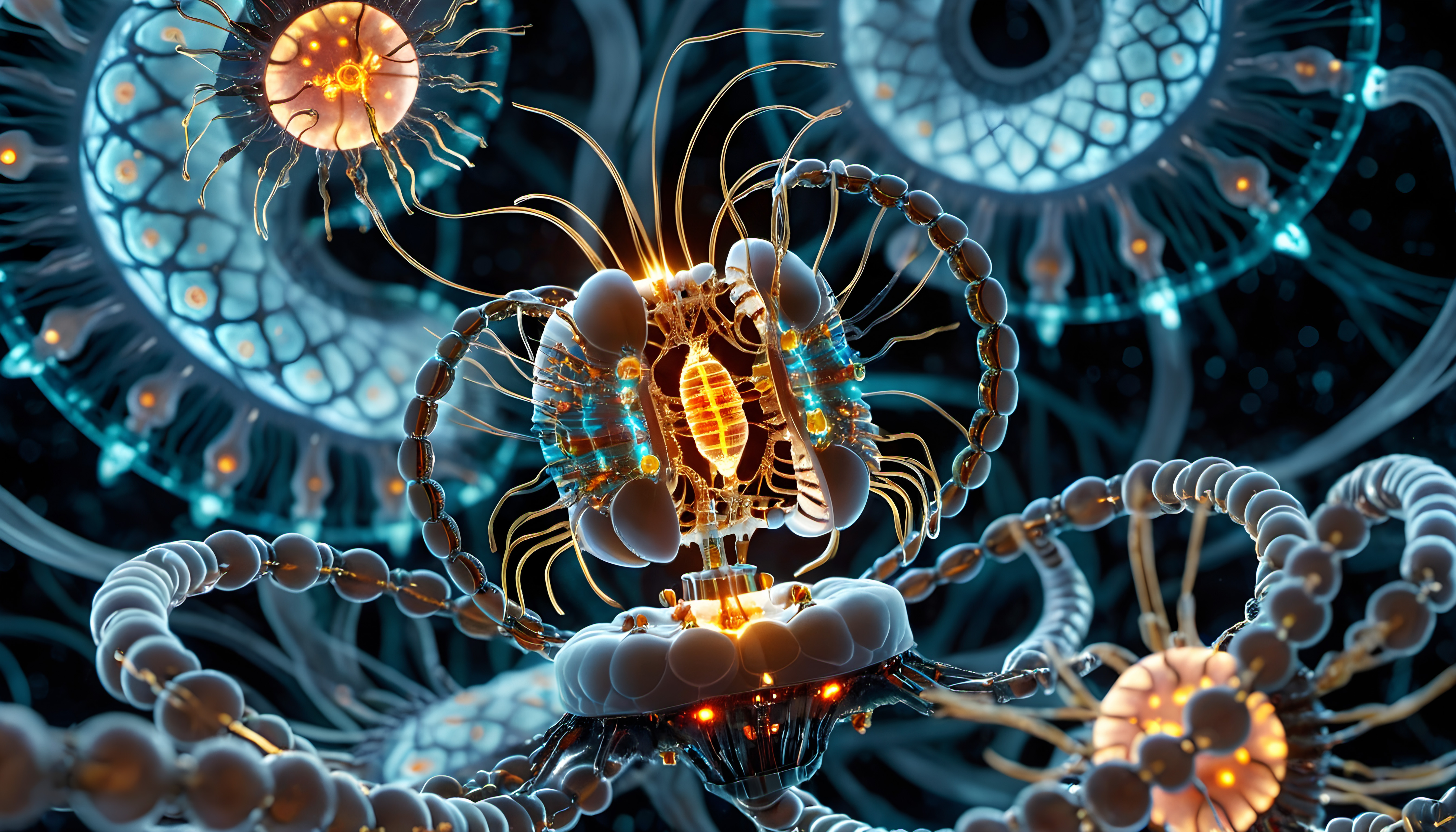 Surreal depiction of glowing molecular structures.