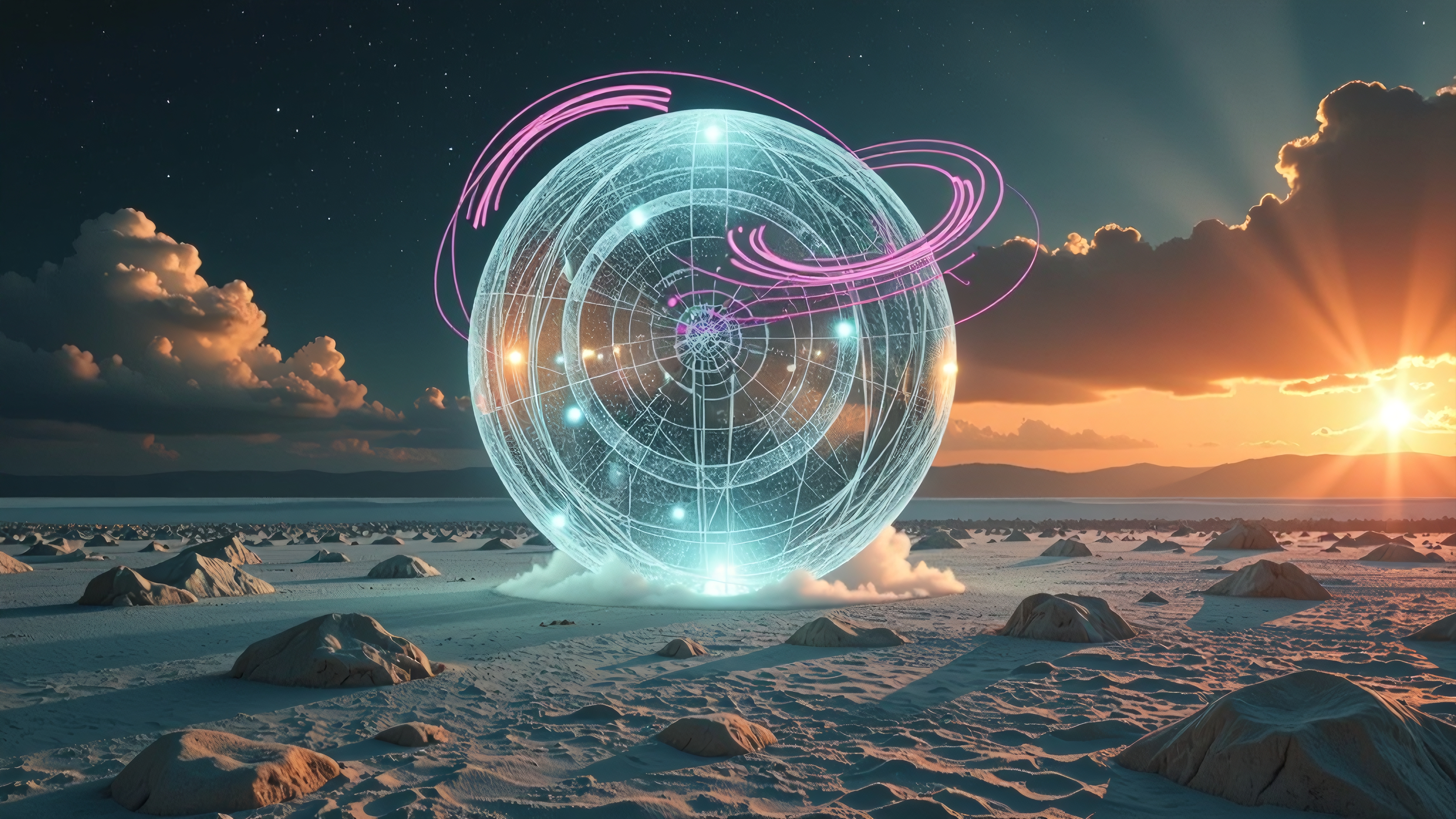Futuristic Sphere in Desert Landscape