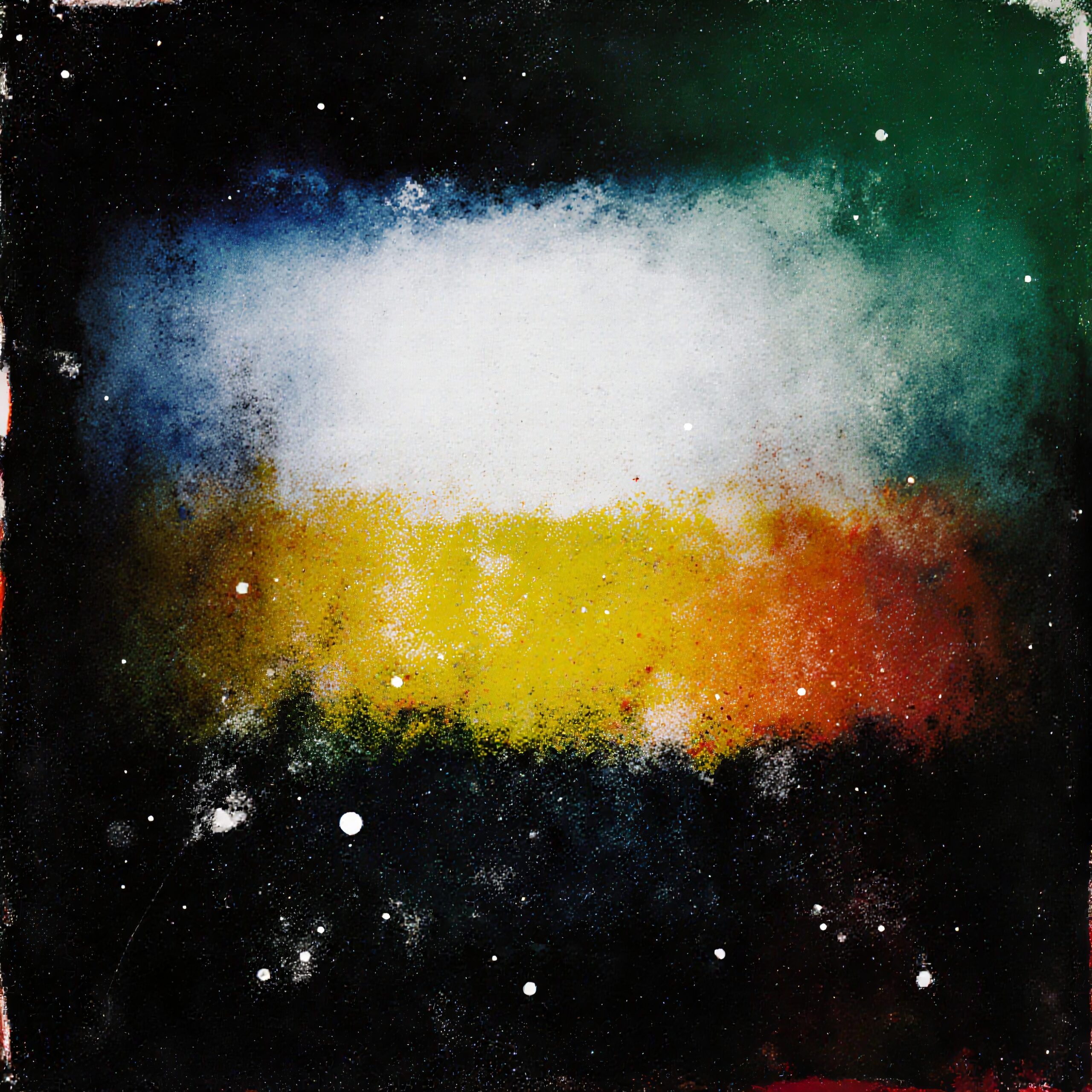Abstract cosmic scene with vibrant colors, evoking wonder and intrigue with its galaxy-like appearance and scattered white specks.