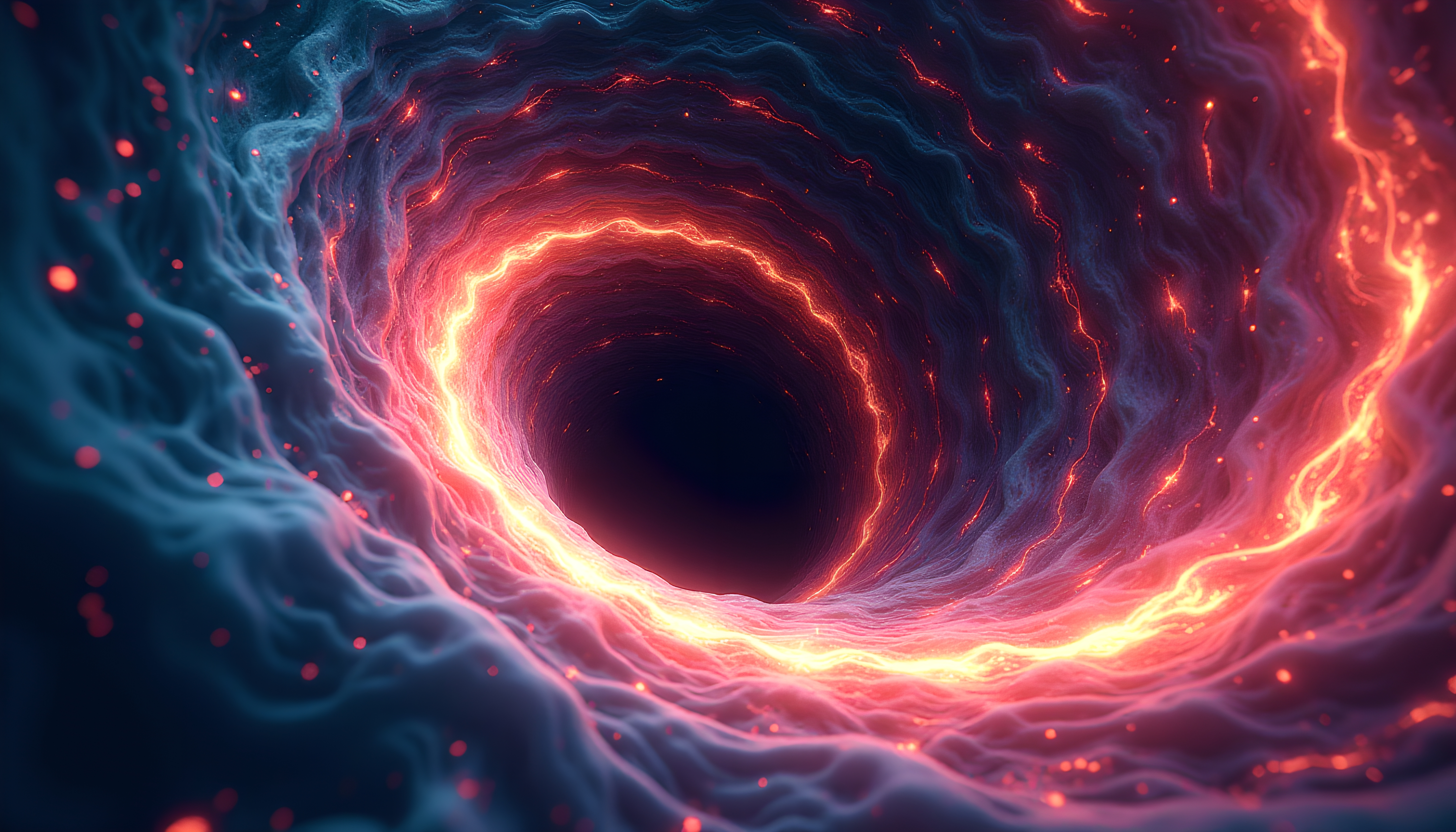 Image of a fiery cosmic vortex with vibrant swirling colors in space.
