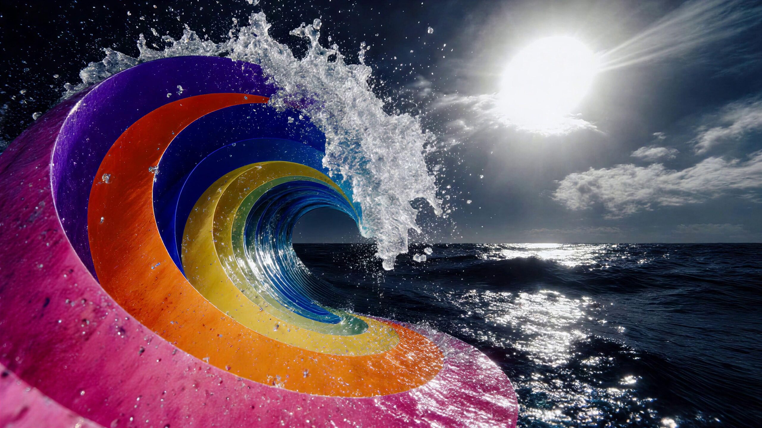 Vibrant colorful 4K video wave tunnel surf animation.
