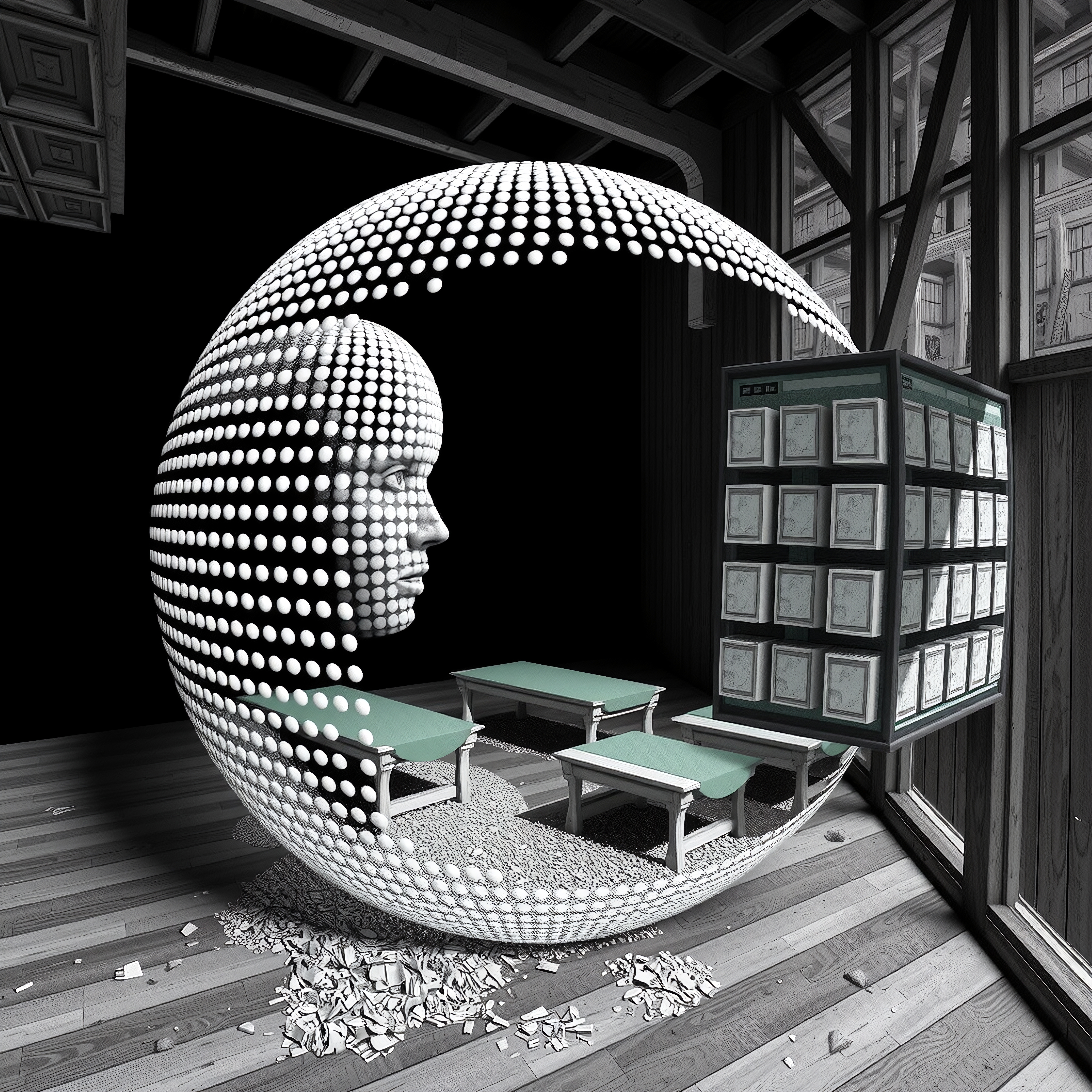 Surreal Room with Floating Elements