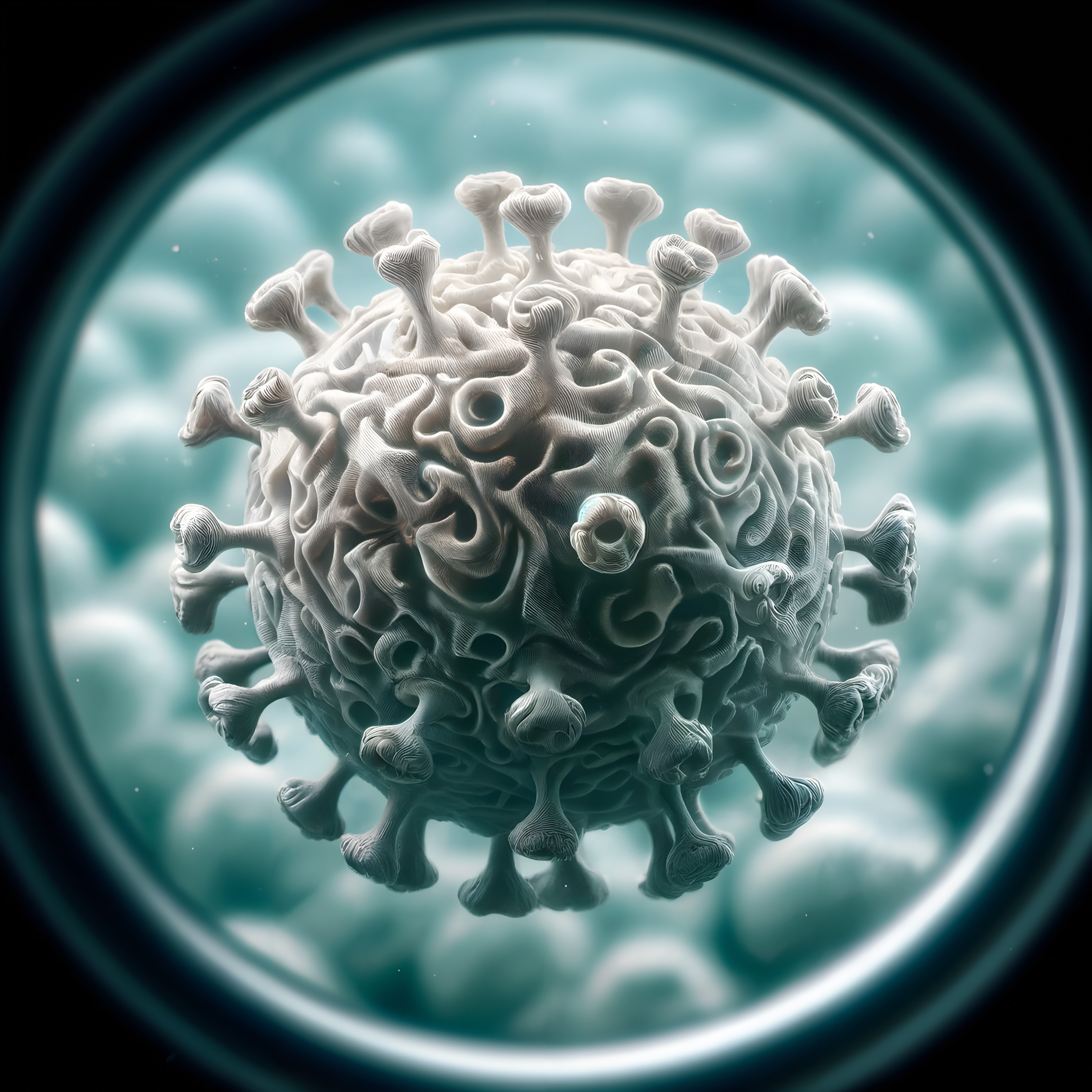 Virus Cell A Microscopic Dance of Spiral Protrusions and Stalks