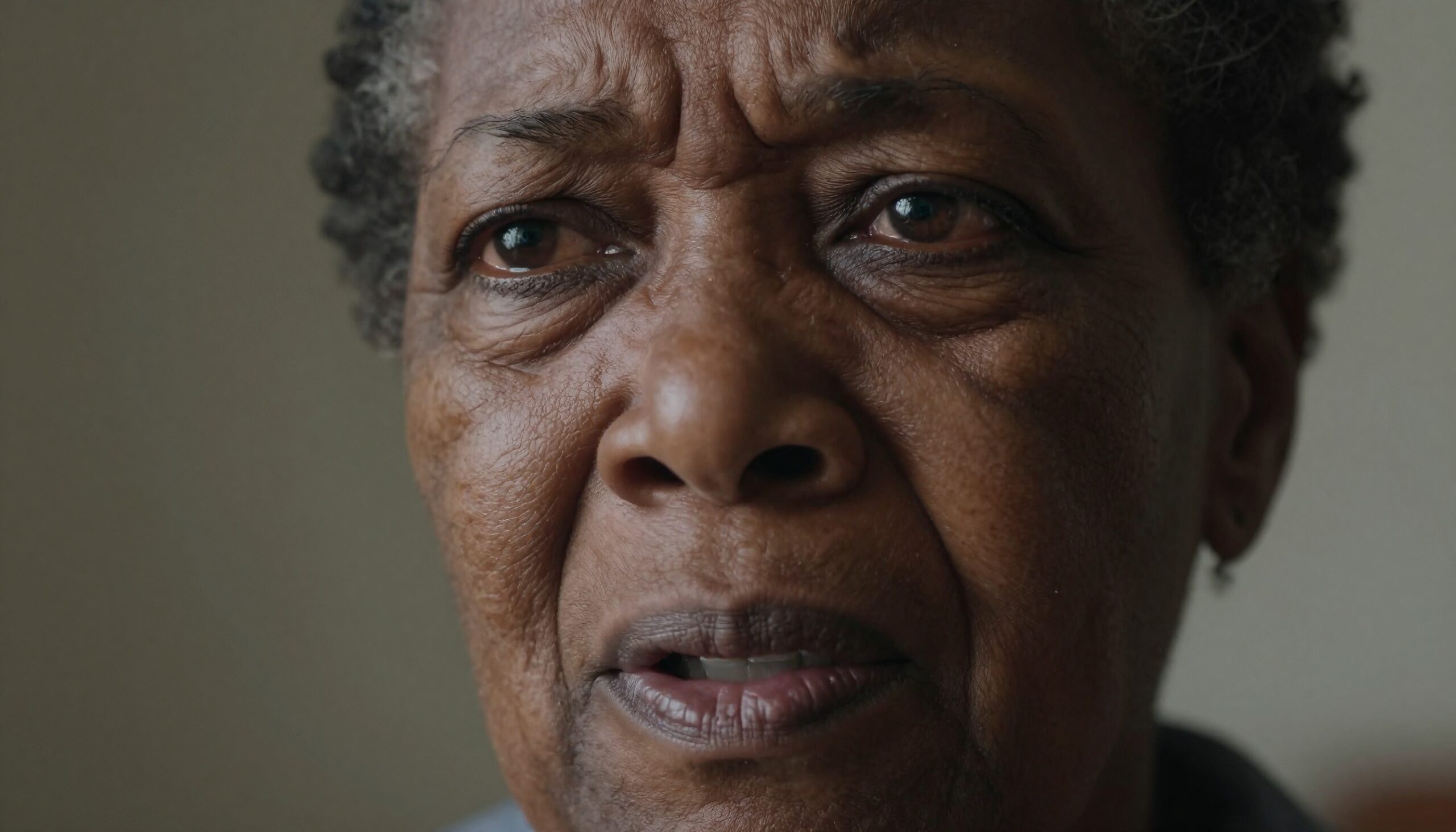 A close-up of an elderly individual, highlighting expressive eyes and deep wrinkles, reflecting wisdom and contemplation.