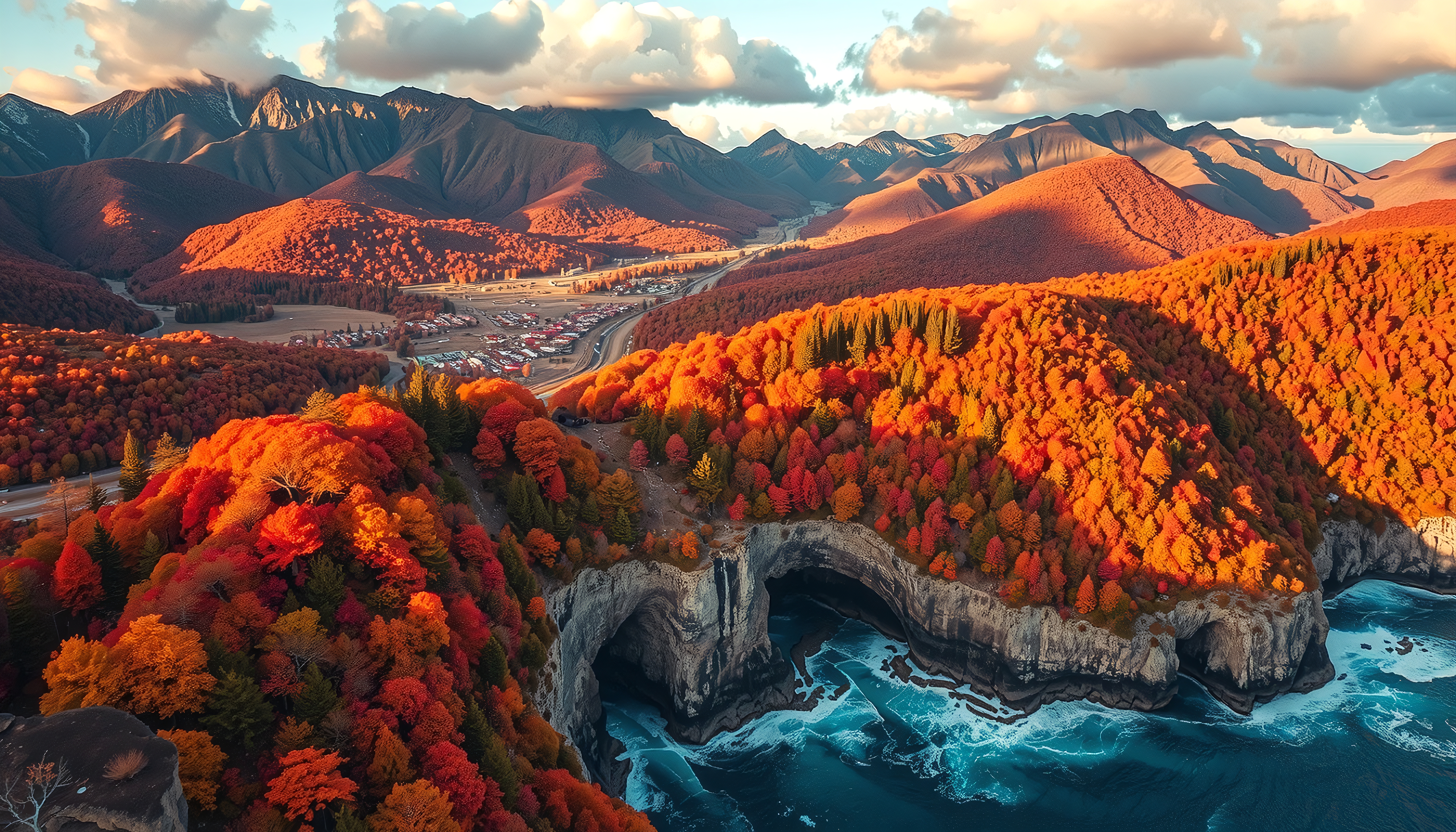 Fiery Autumn Coastal Landscape