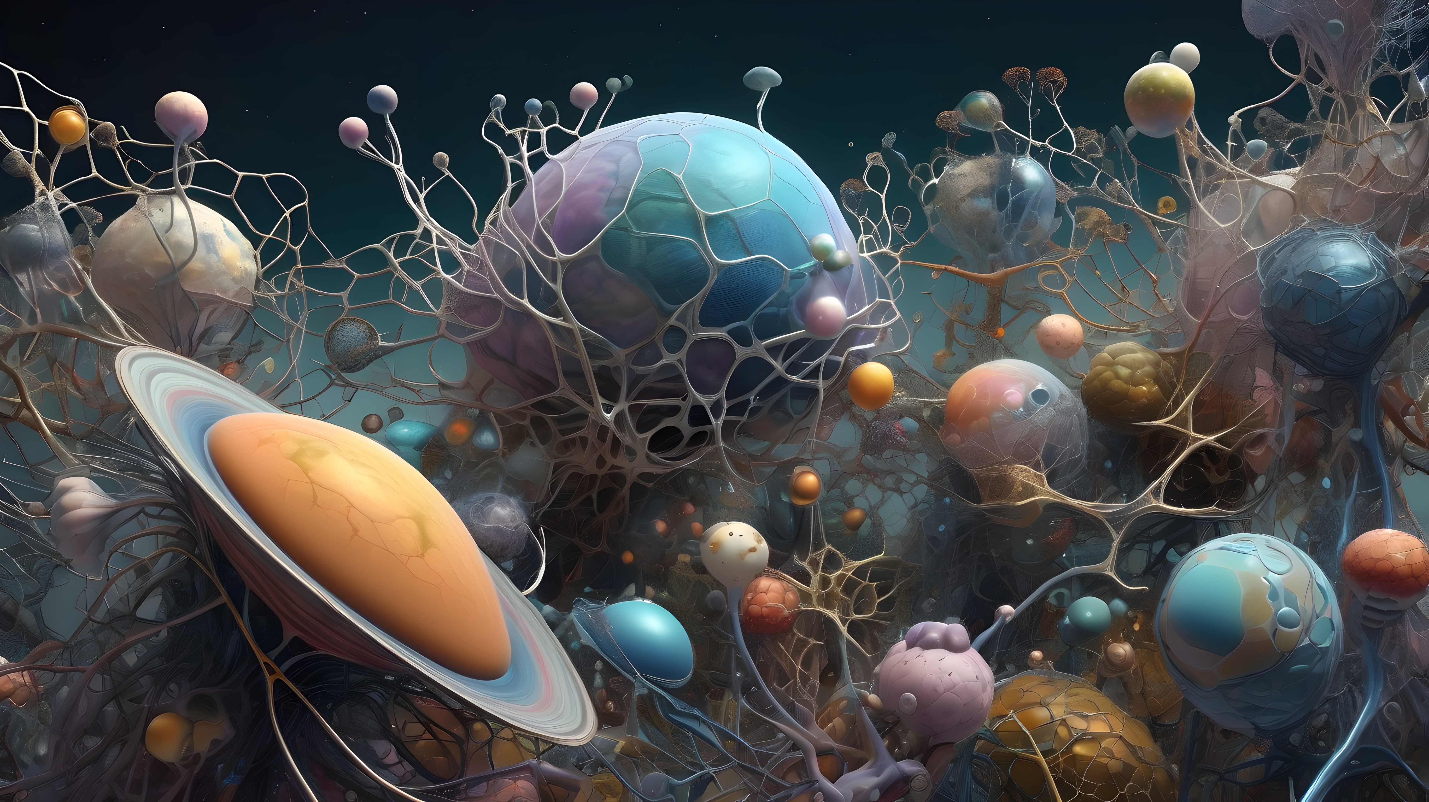 Surreal Multiverse: Interconnected Celestial Spheres and Cosmic Web