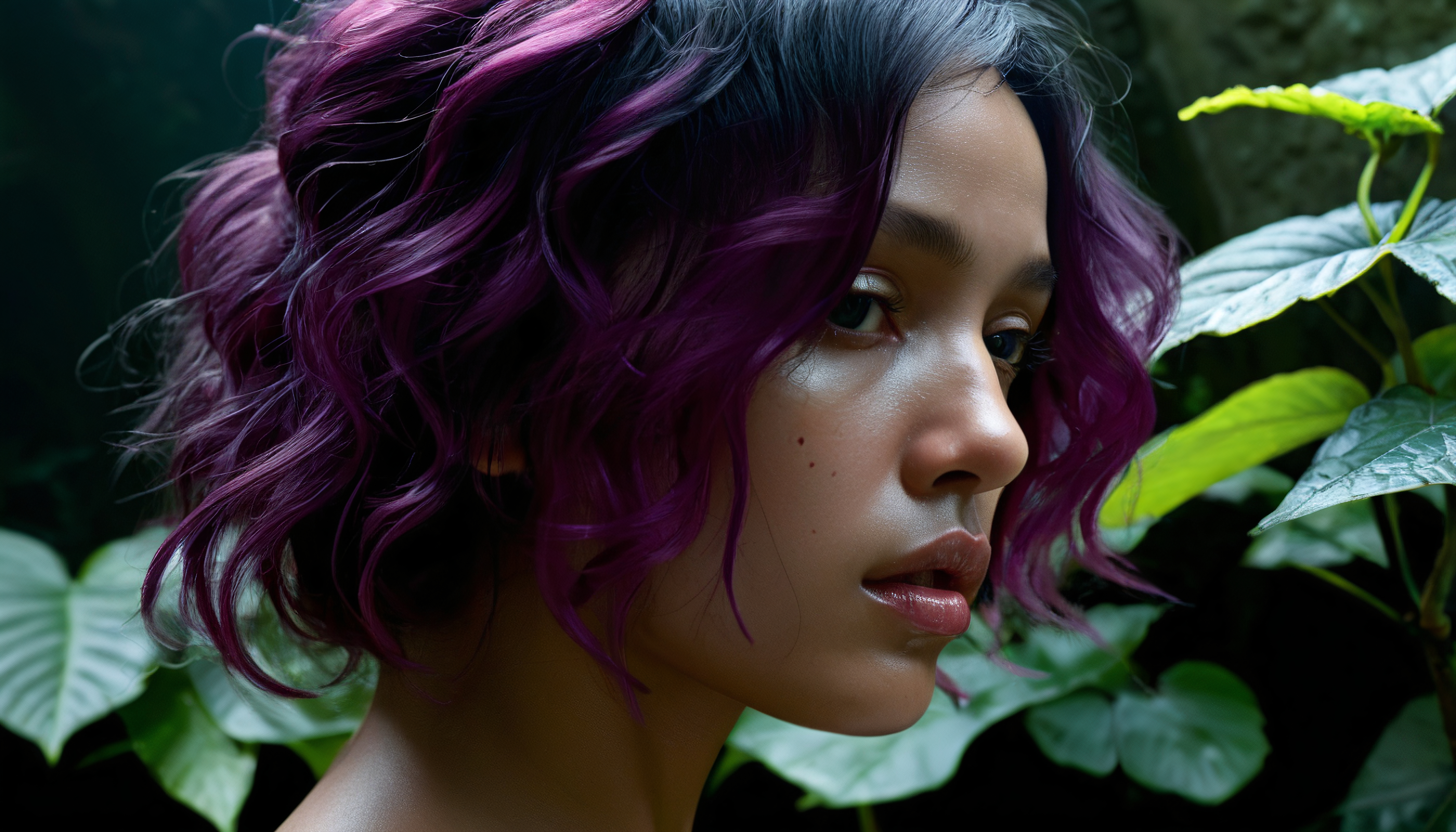 Vibrant Hair and Leafy Surround